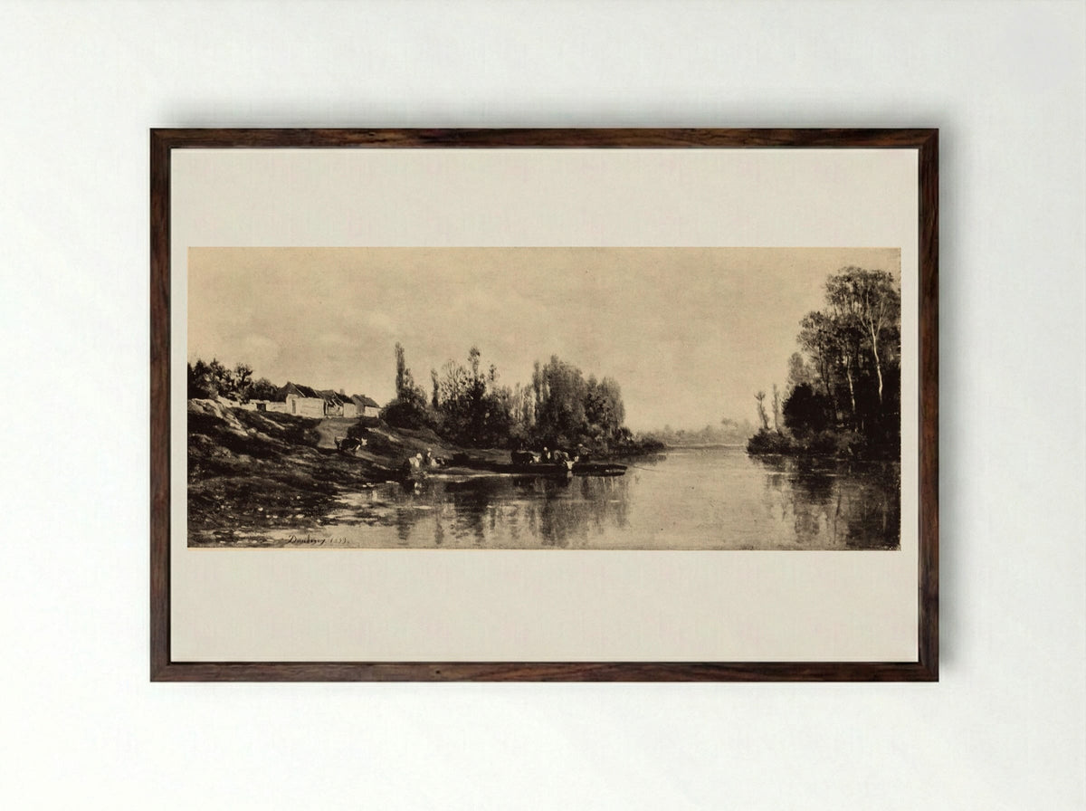 A Bend in the River Oise - Charles-Francois Daubigny - Framed Print Dark Wood