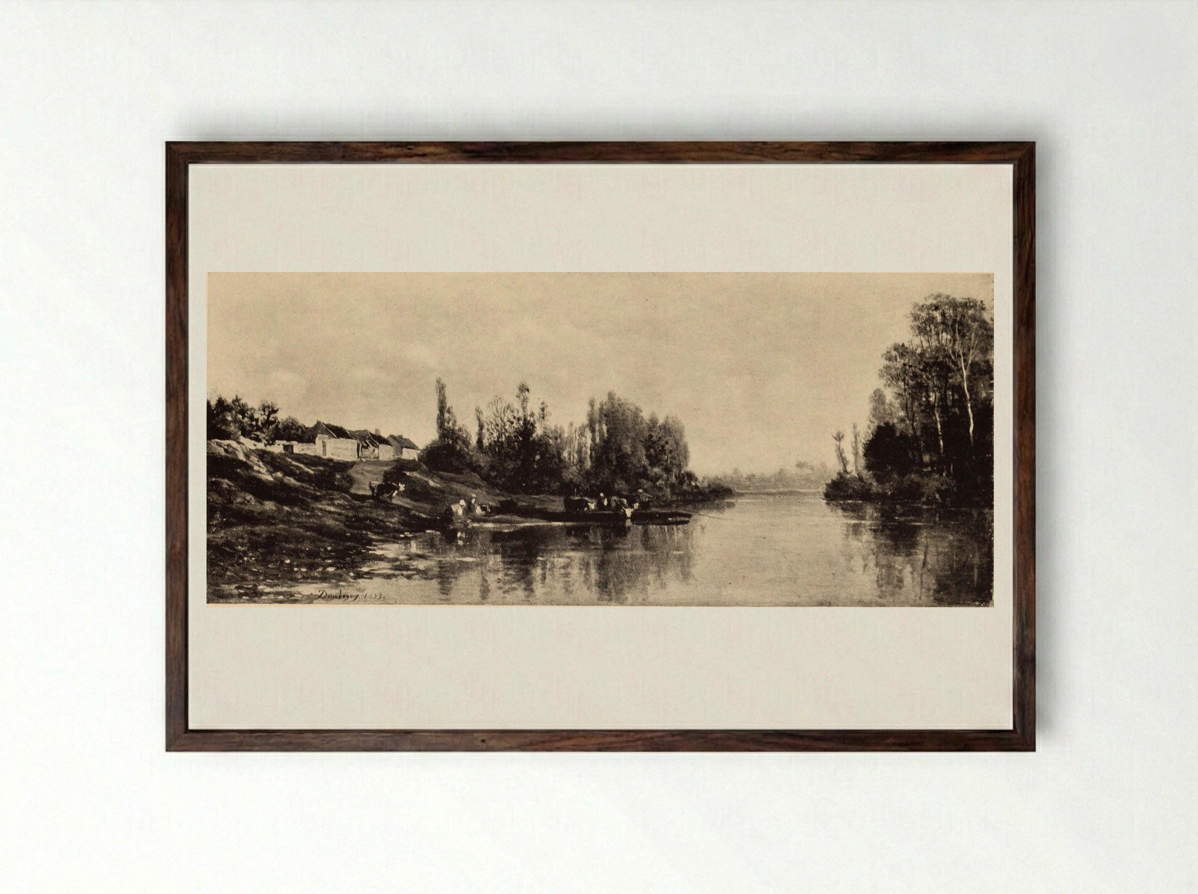 A Bend in the River Oise - Charles-Francois Daubigny - Framed Print Dark Wood