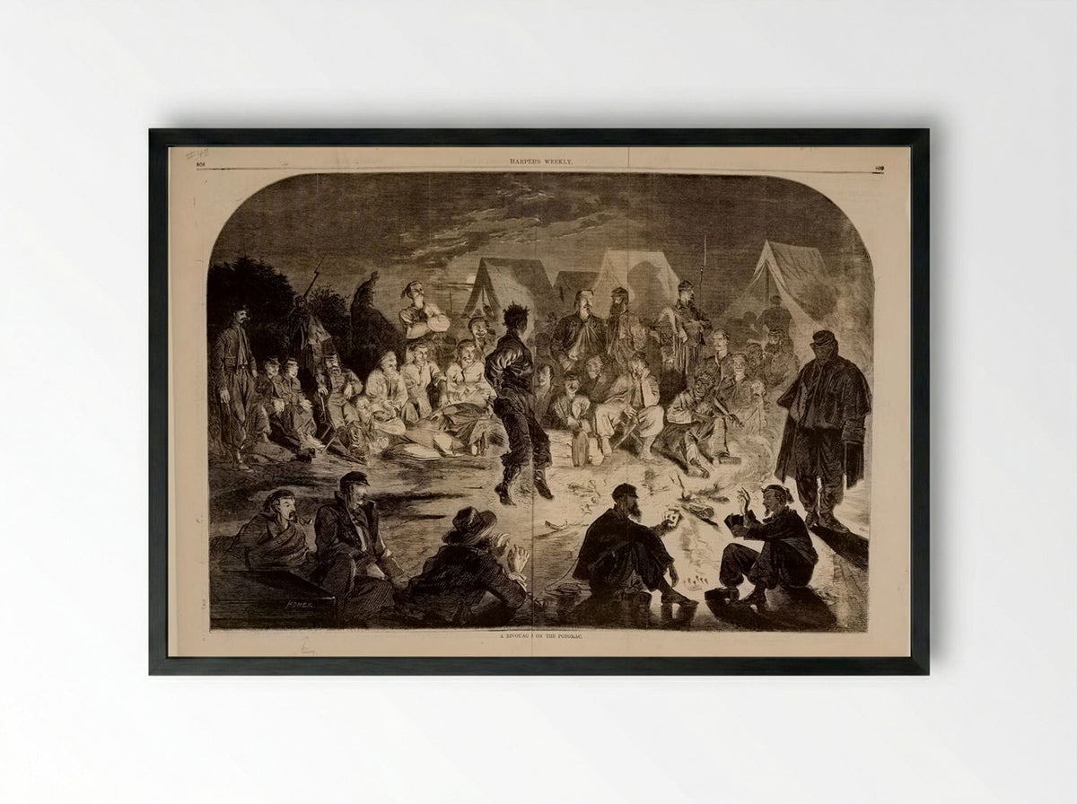 A Bivouac Fire on the Potomac - Winslow Homer - Framed Print Black