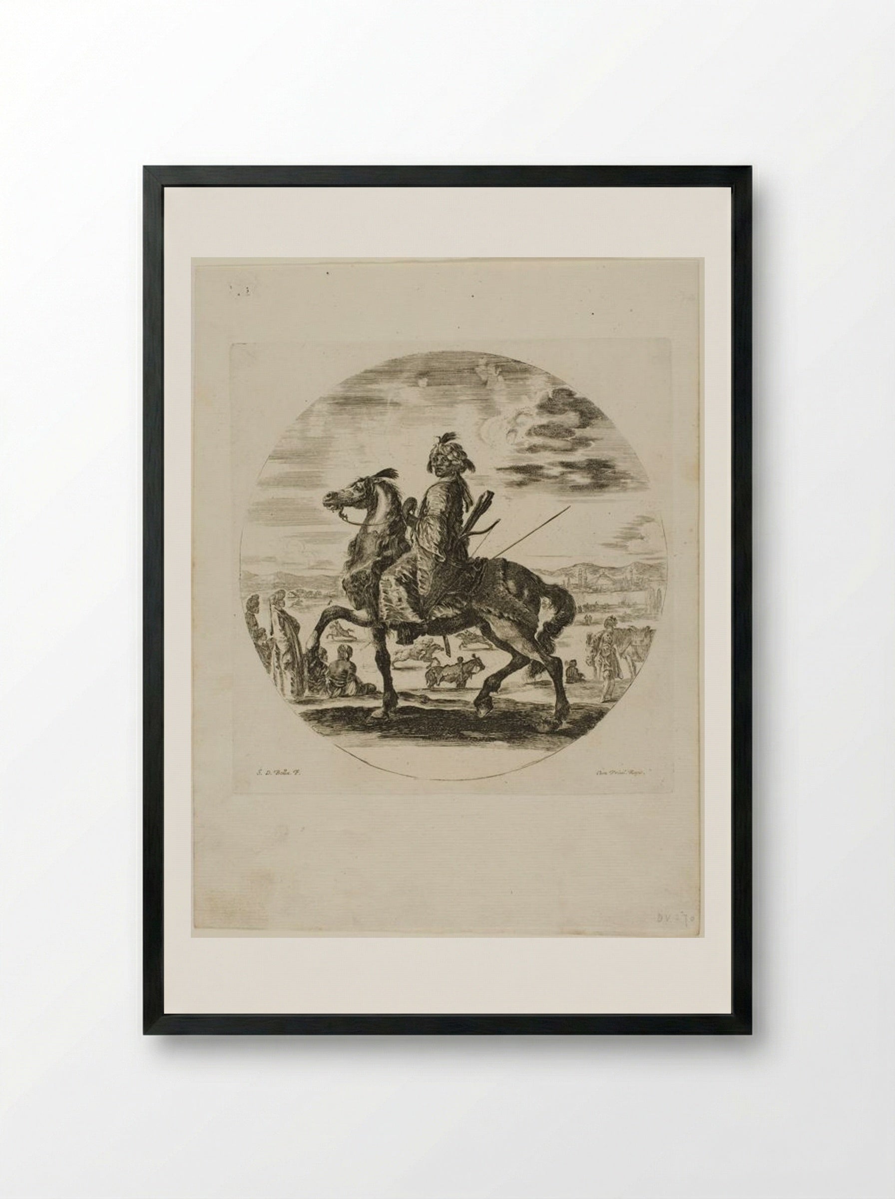 A Black Horseman - Stefano Della Bella - Framed Print Black
