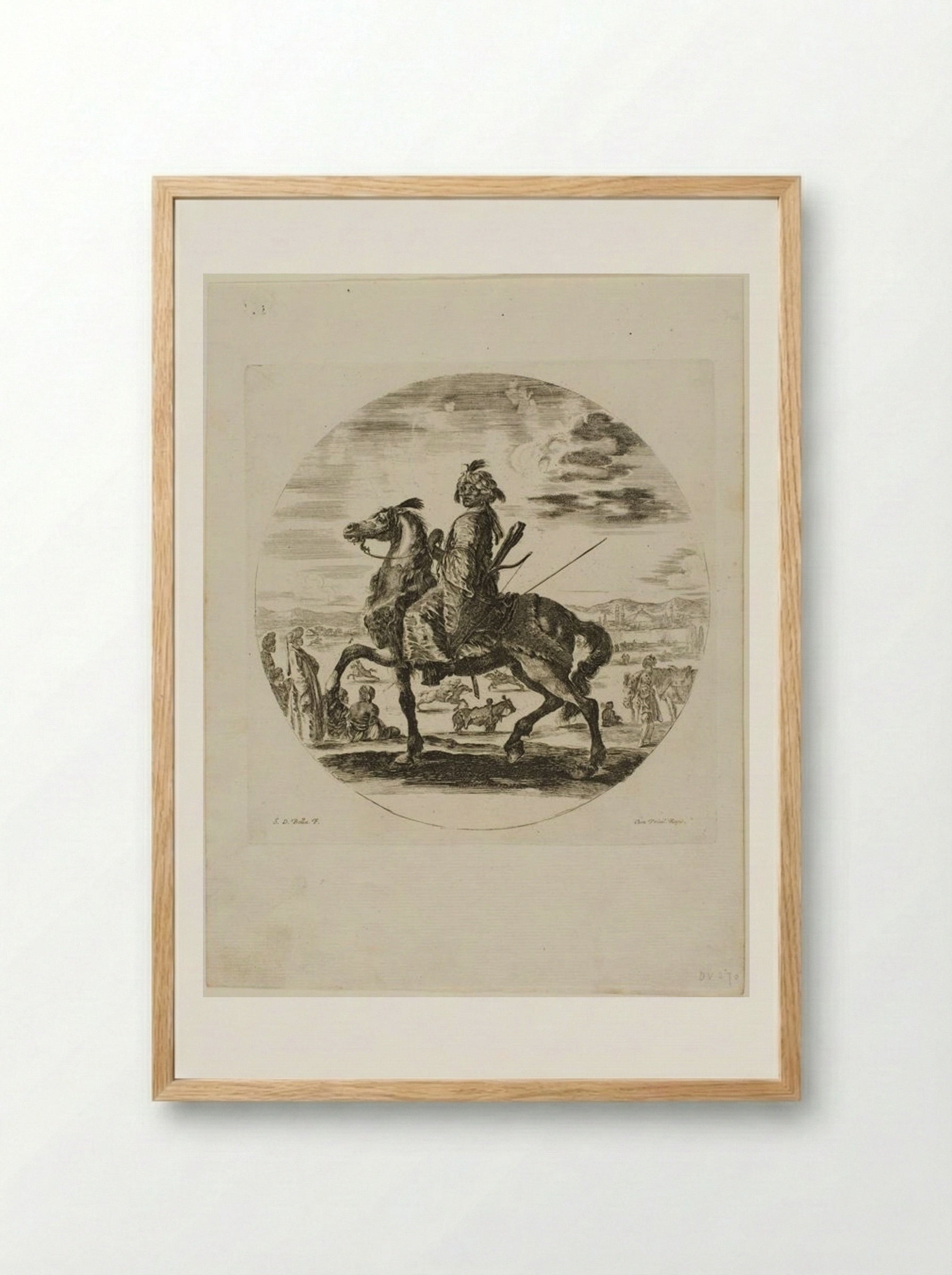 A Black Horseman - Stefano Della Bella - Framed Print Wood