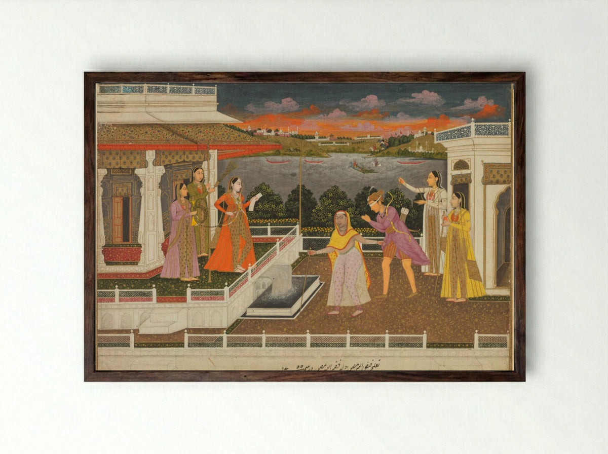 A Blindfolded Suitor Brought Before a Princess - Fayzullah - Framed Print Dark Wood