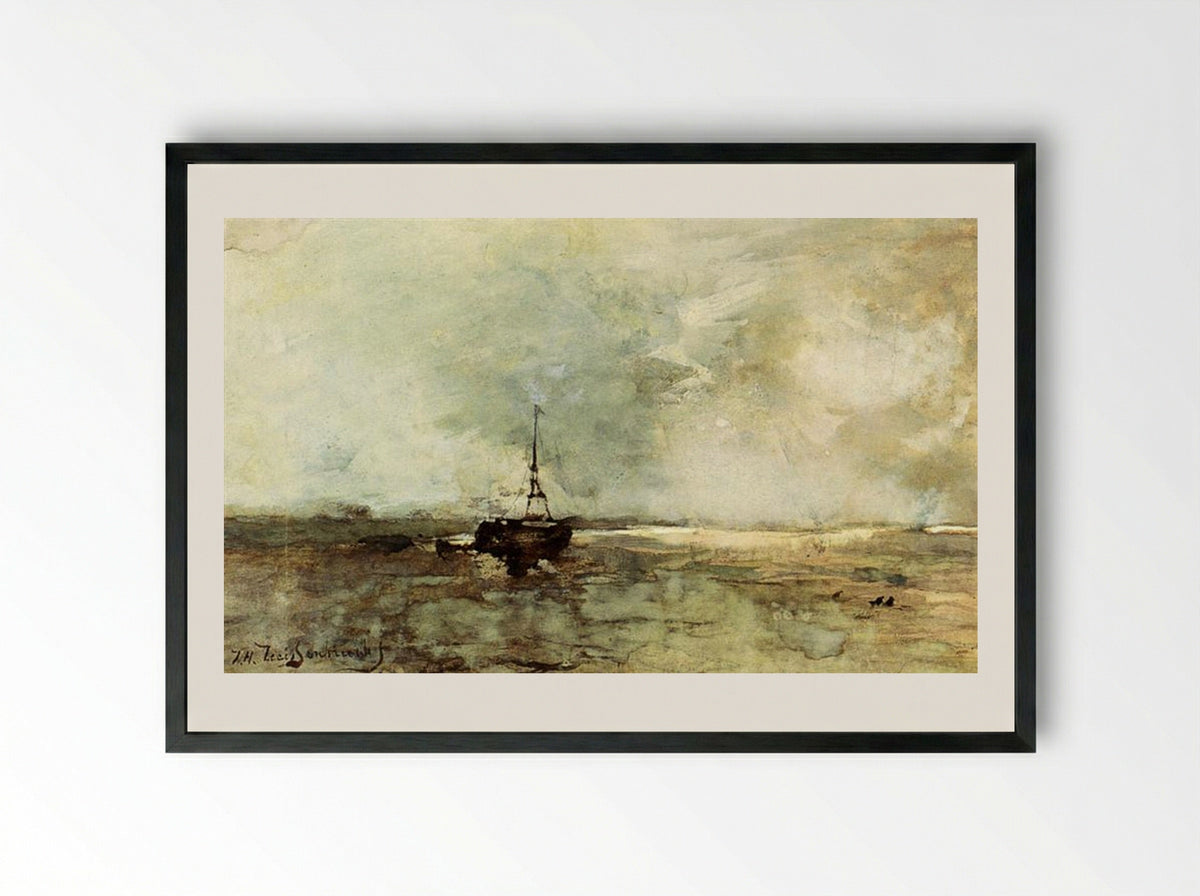 A Bomschuit On The Beach - Johan Hendrik Weissenbruch - Framed Print Black
