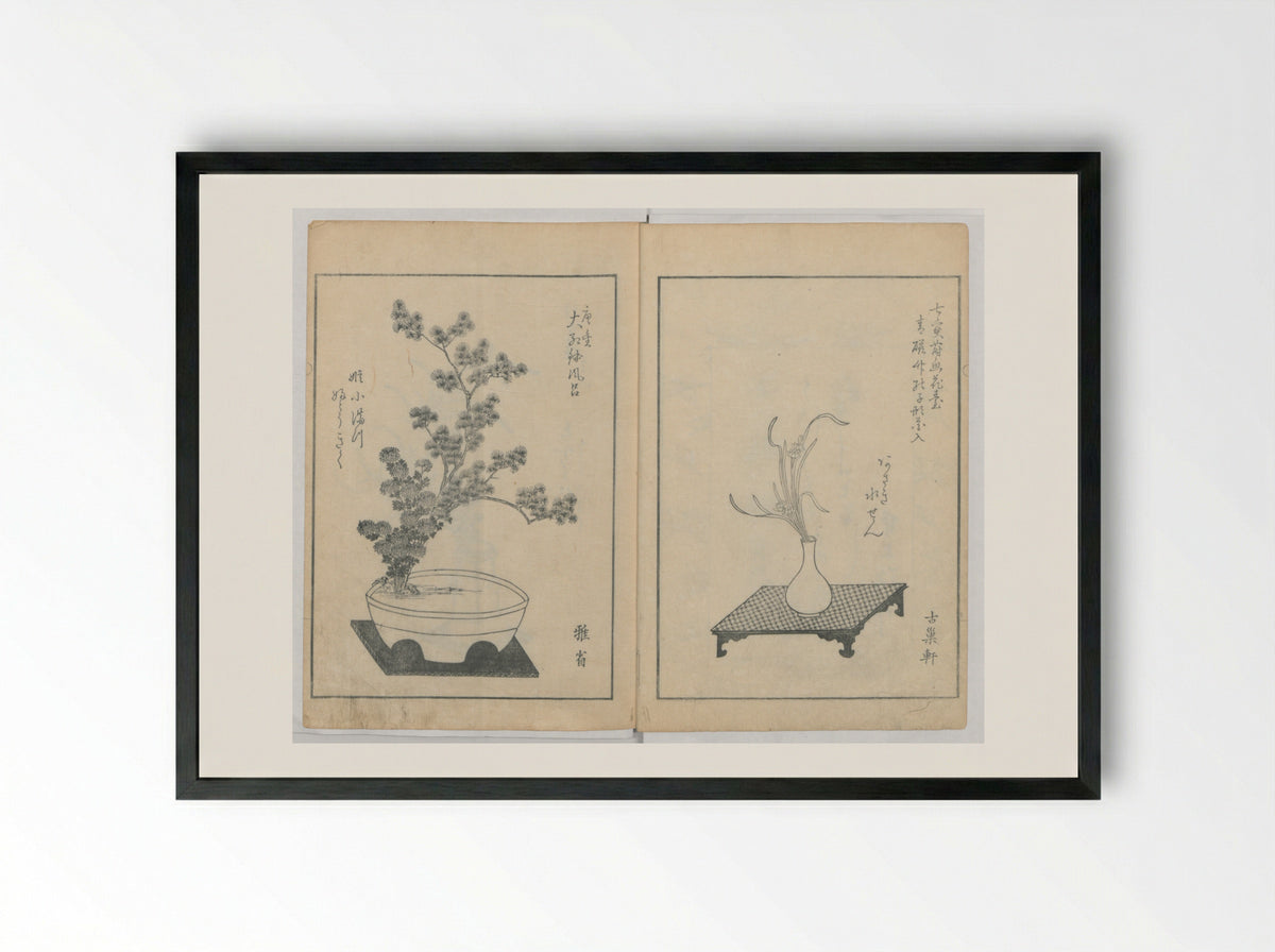 A Book on Flower Arrangement: Hare's-Foot Fern - Yoshida Tōgetsu - Framed Print Black