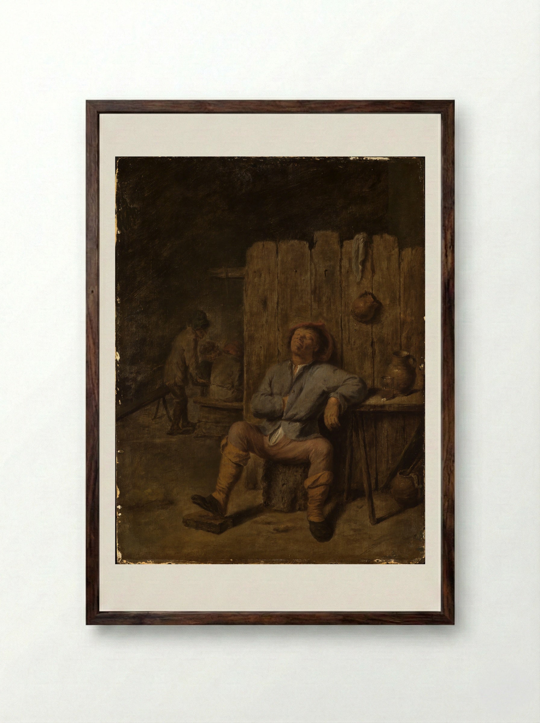 A Boor Asleep - Adriaen Brouwer - Framed Print Dark Wood