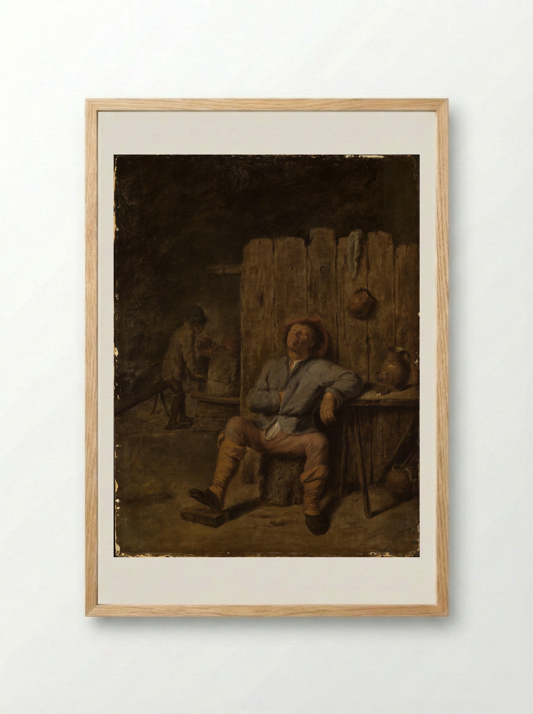 A Boor Asleep - Adriaen Brouwer - Framed Print Wood
