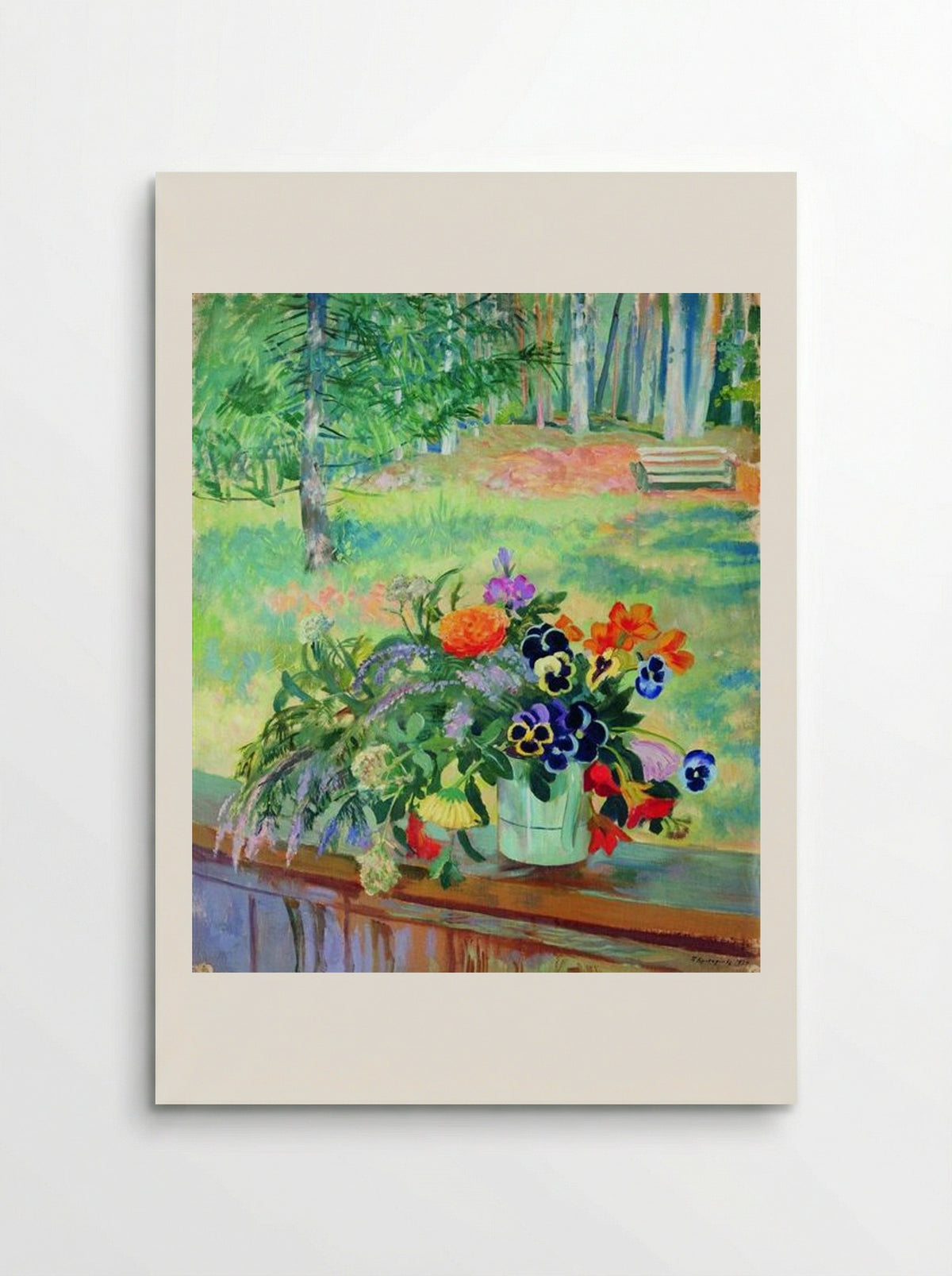 A Bouquet of Flowers on the Balcony - Boris Kustodiev - Poster