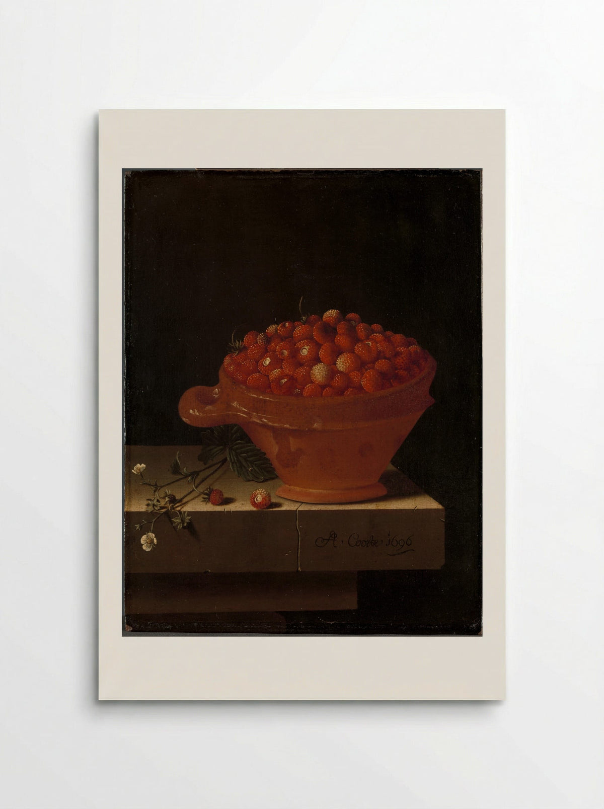 A Bowl of Strawberries on a Stone Plinth - Adriaen Coorte - Poster