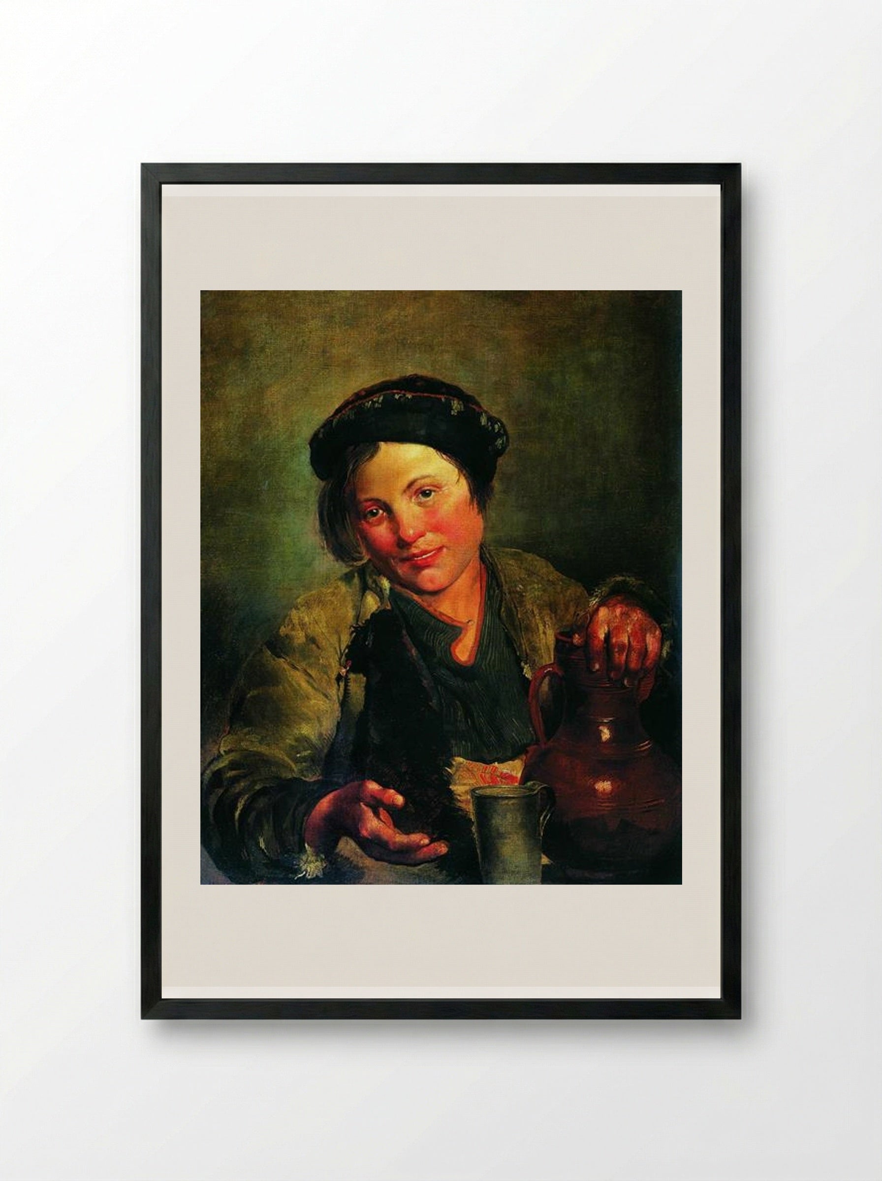 A Boy Selling Brew - Vladimir Makovsky - Framed Print Black