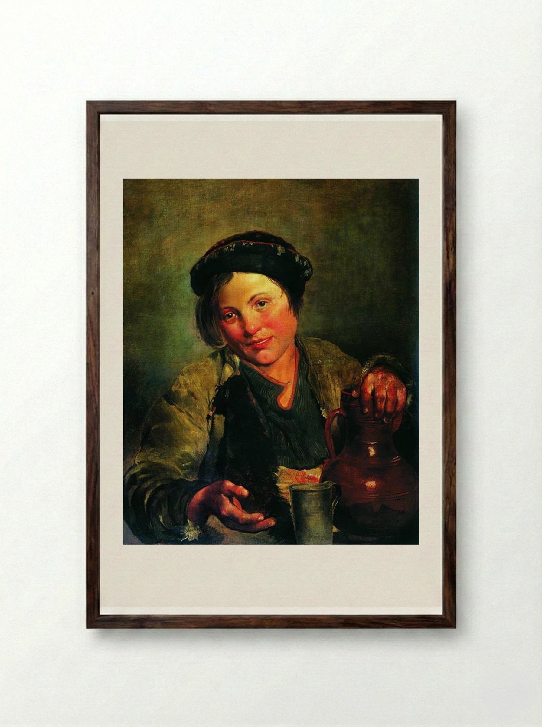 A Boy Selling Brew - Vladimir Makovsky - Framed Print Dark Wood