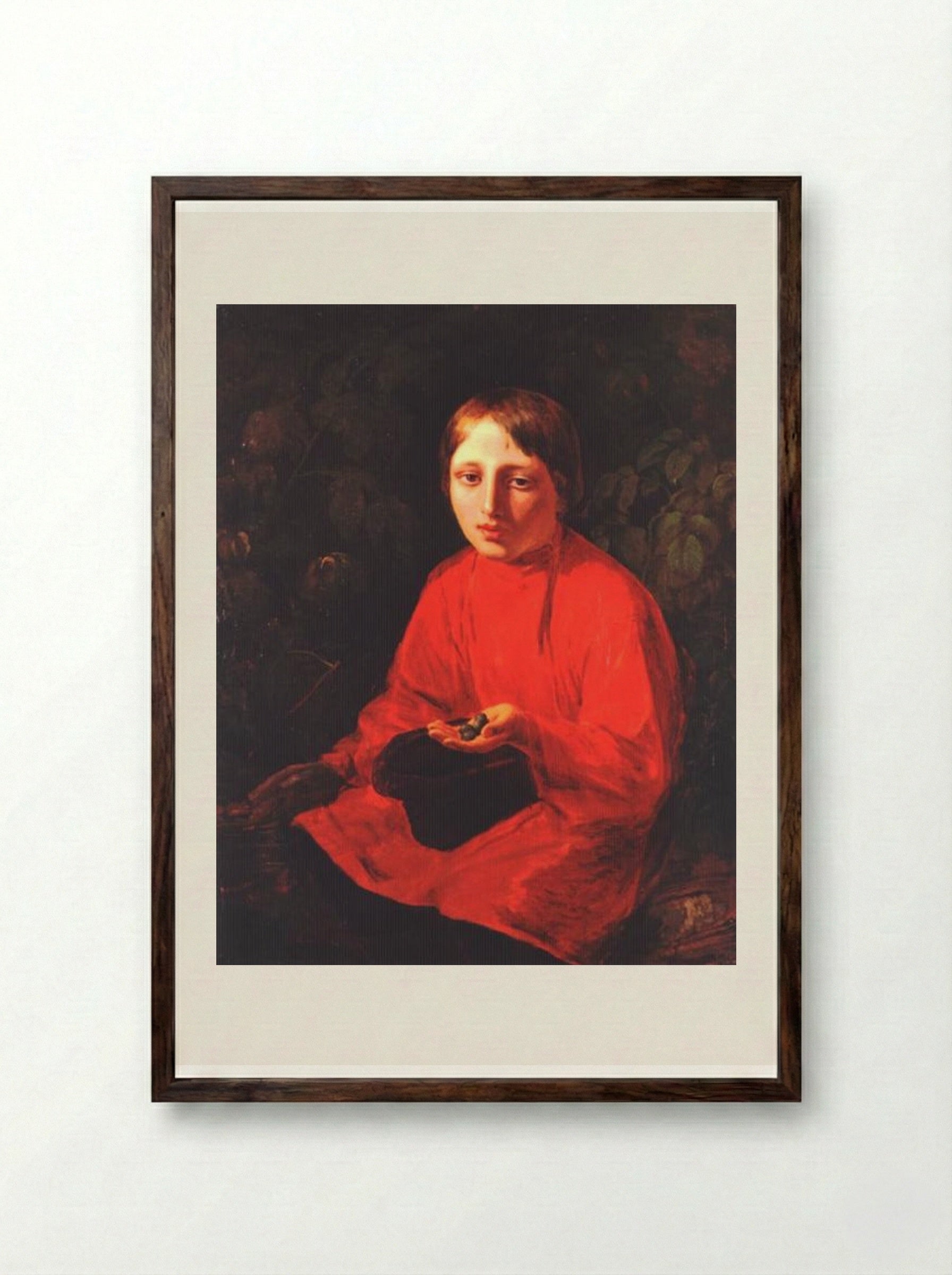 A Boy in a Red Shirt - Alexey Venetsianov - Framed Print Dark Wood