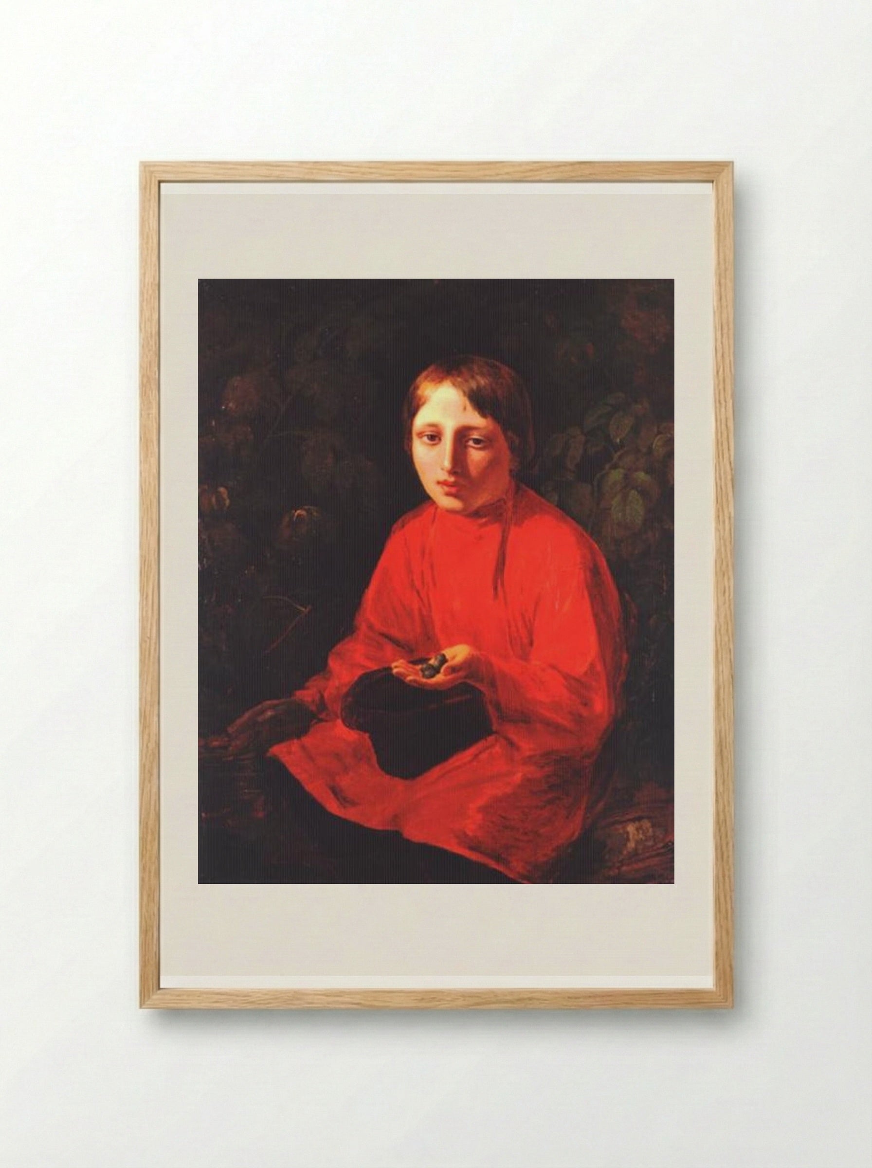 A Boy in a Red Shirt - Alexey Venetsianov - Framed Print Wood