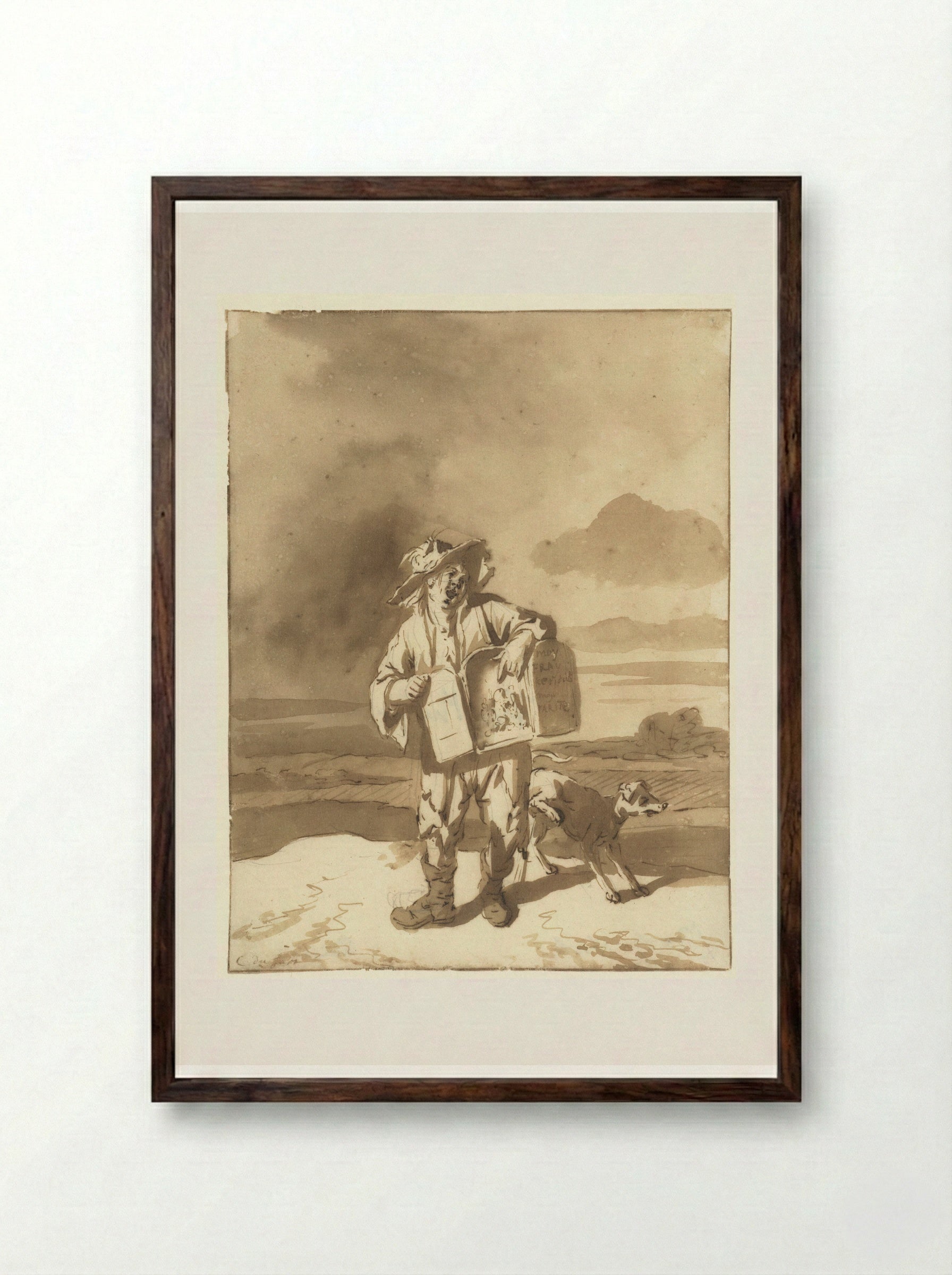 A Boy with a Peepshow and a Dog - Cornelis Dusart - Framed Print Dark Wood