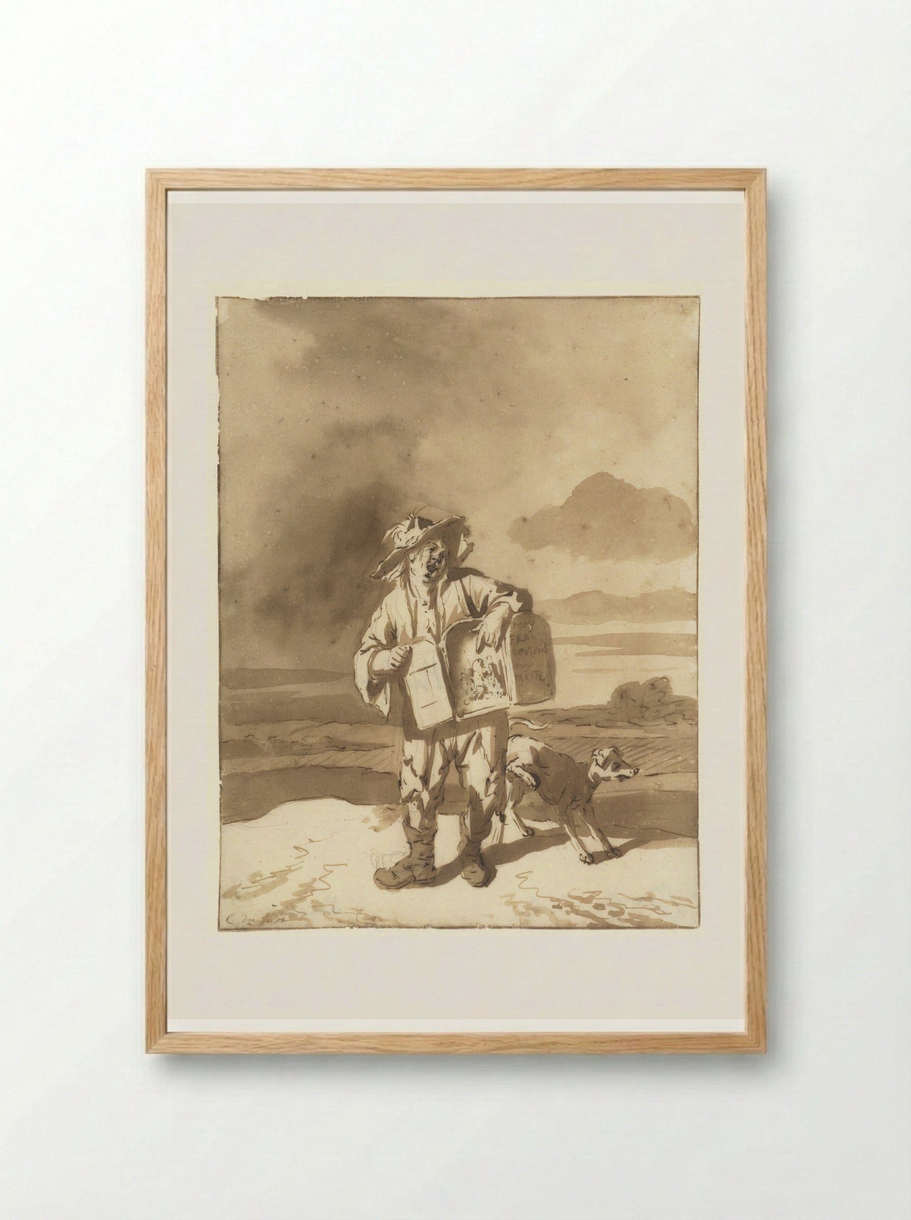 A Boy with a Peepshow and a Dog - Cornelis Dusart - Framed Print Wood