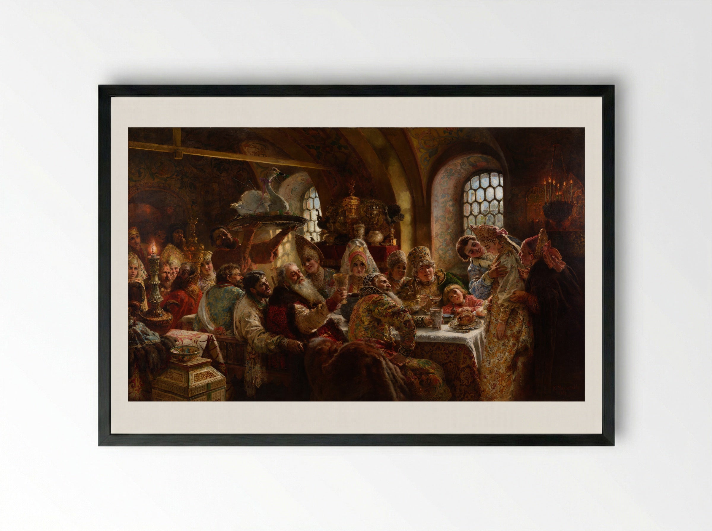 A Boyar Wedding Feast - Konstantin Makovsky - Framed Print Black