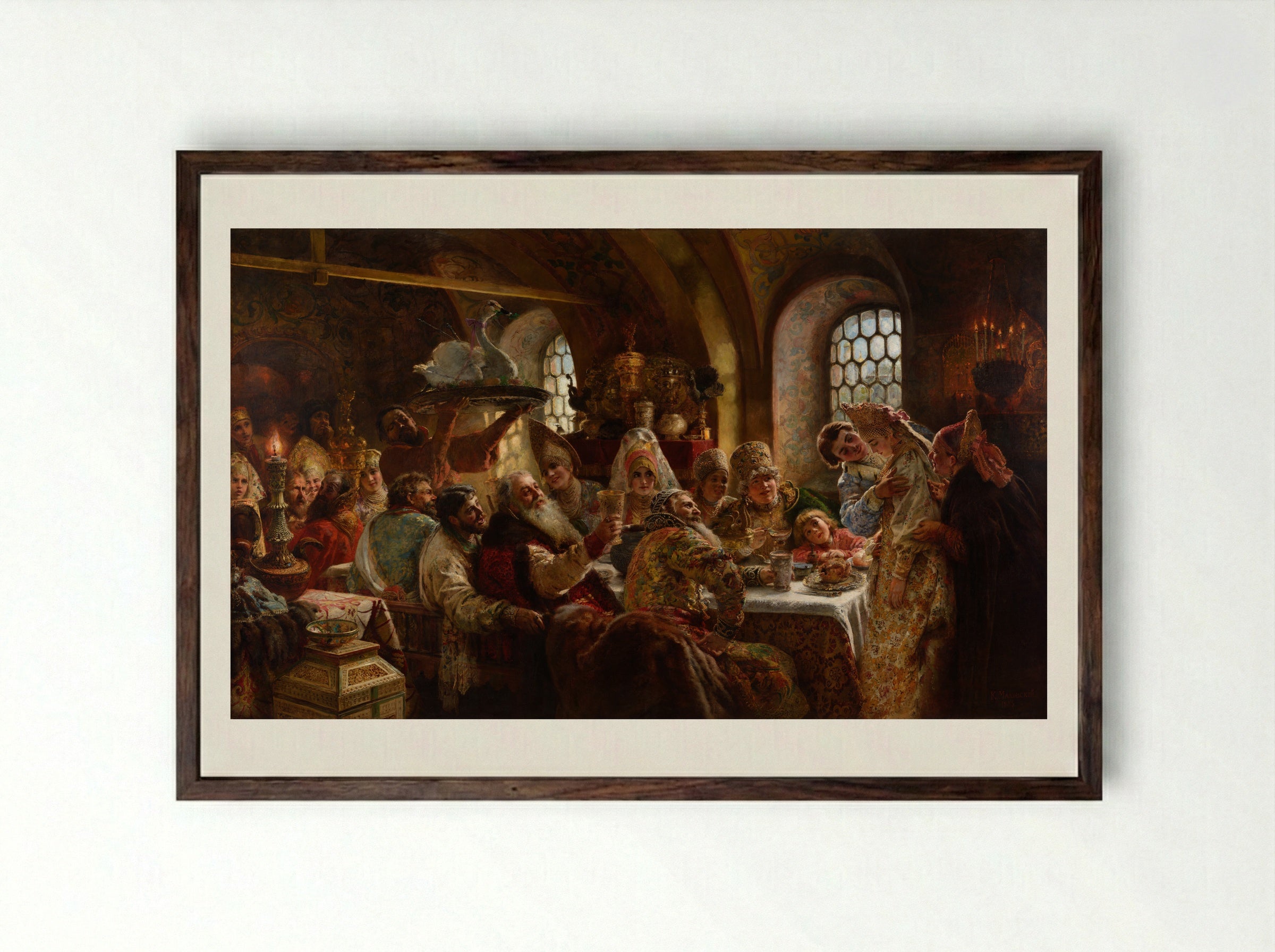 A Boyar Wedding Feast - Konstantin Makovsky - Framed Print Dark Wood