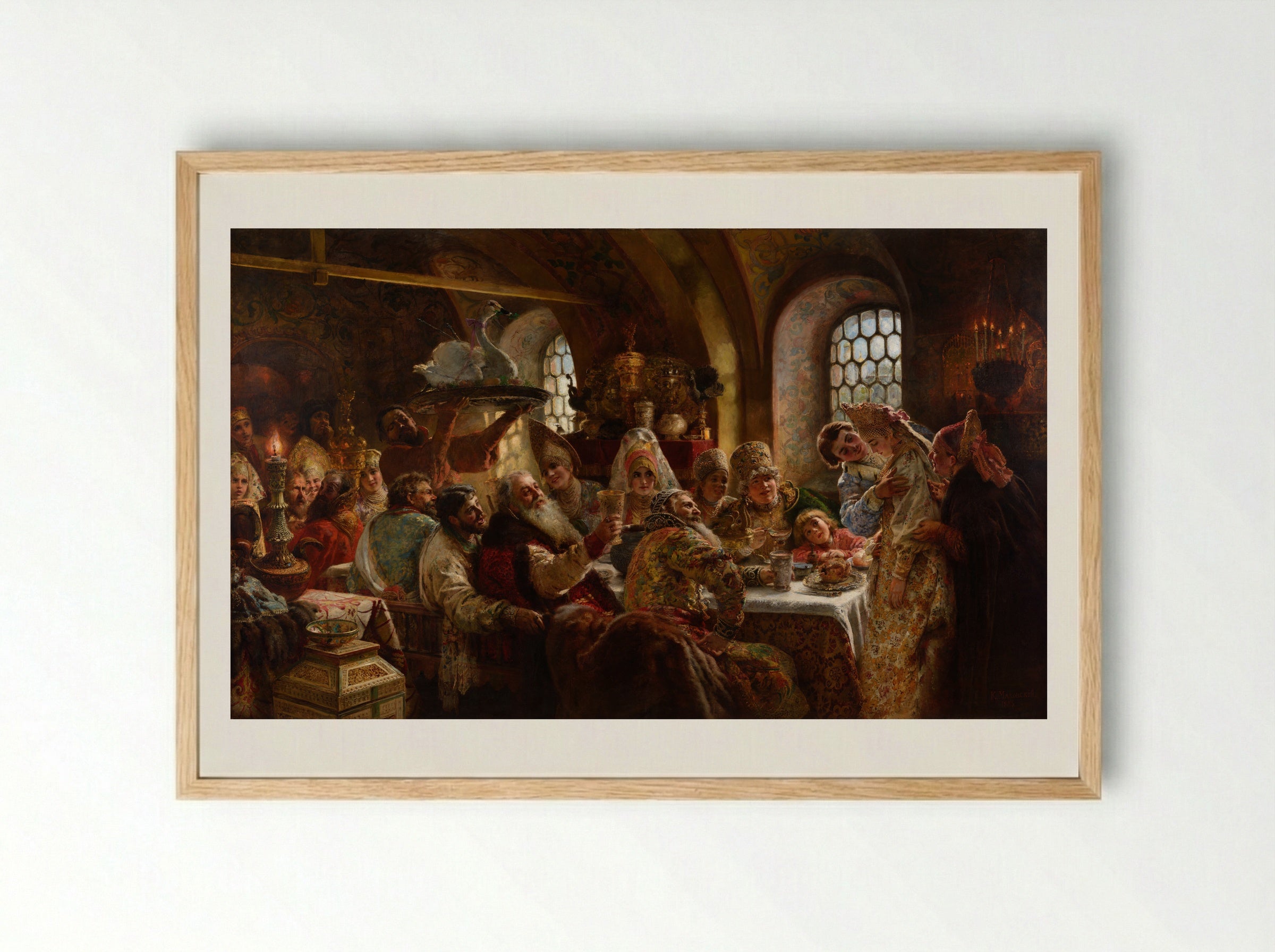 A Boyar Wedding Feast - Konstantin Makovsky - Framed Print Wood