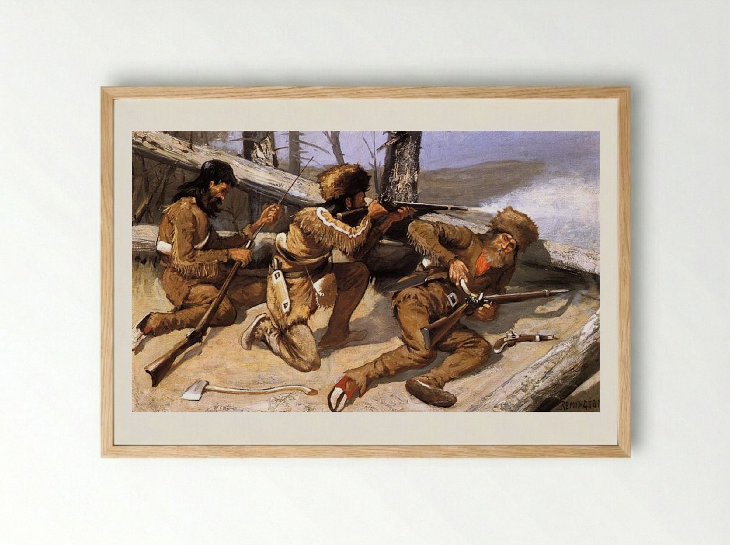 A Brush with the Redskins - Frederic Remington - Framed Print Wood