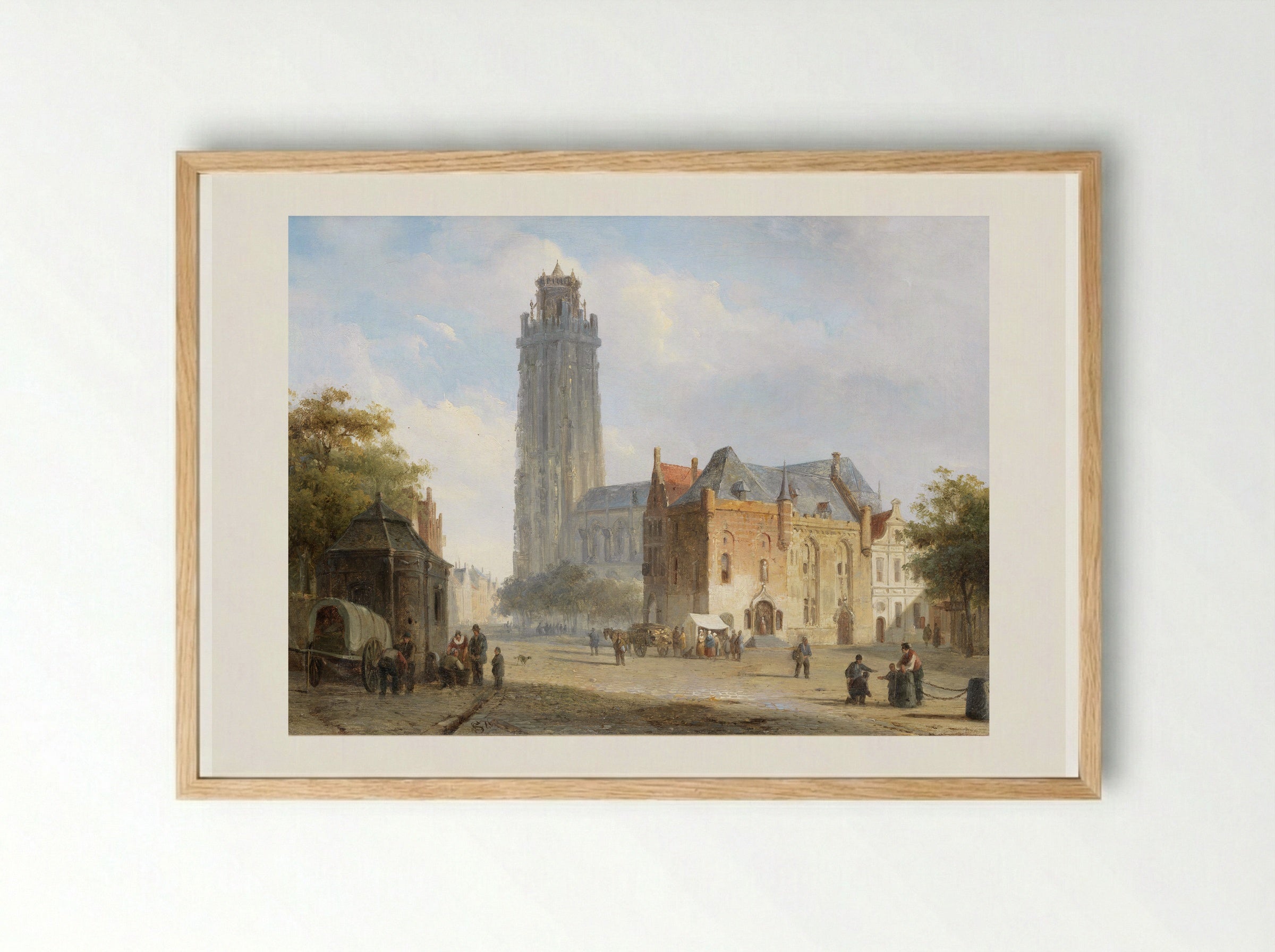 A Cathedral On A Townsquare In Summer - Cornelis Springer - Framed Print Wood