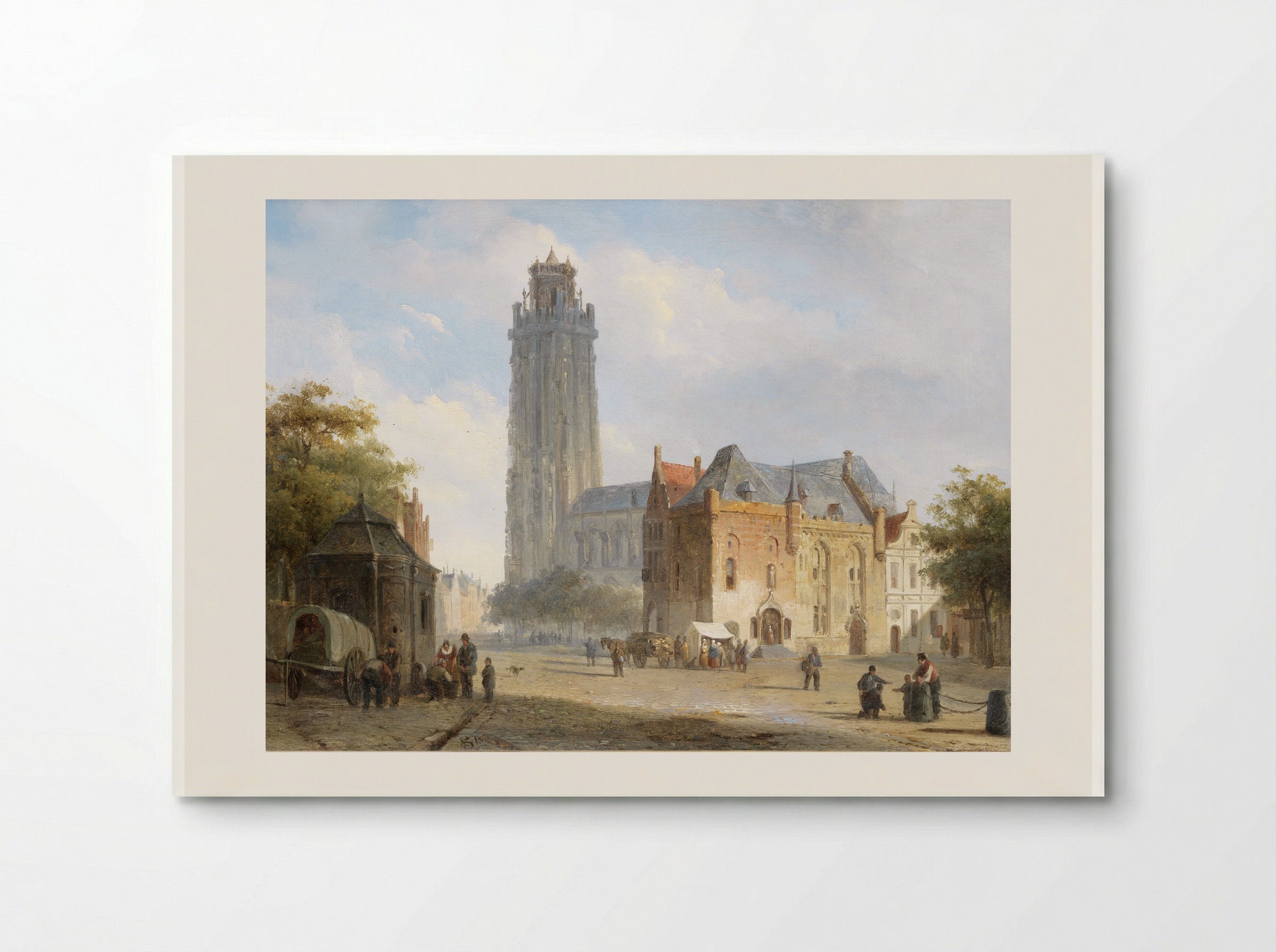 A Cathedral On A Townsquare In Summer - Cornelis Springer - Poster