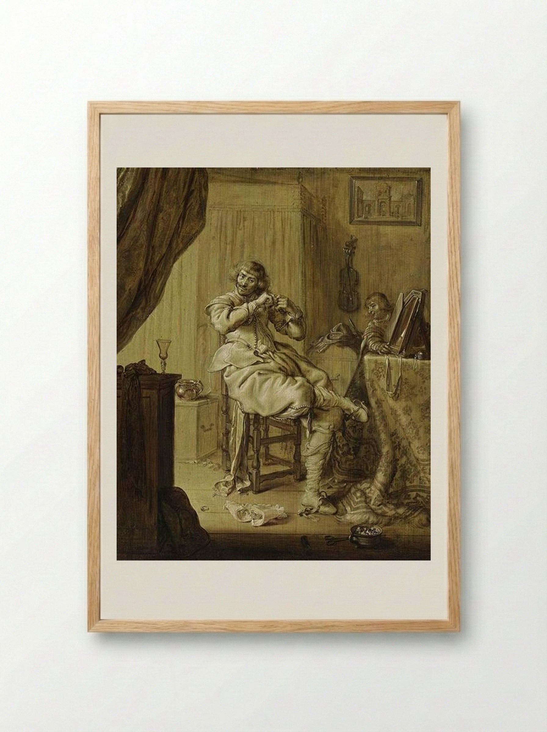 A Cavalier at His Dressing Table - Adriaen van de Venne - Framed Print Wood