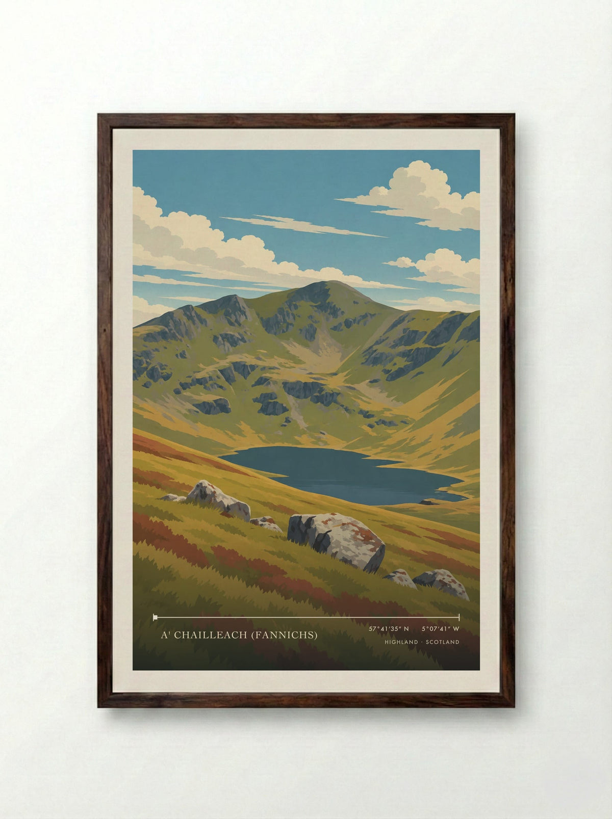 A' Chailleach (Fannichs), Highland | Travel Poster - Framed Print Dark Wood