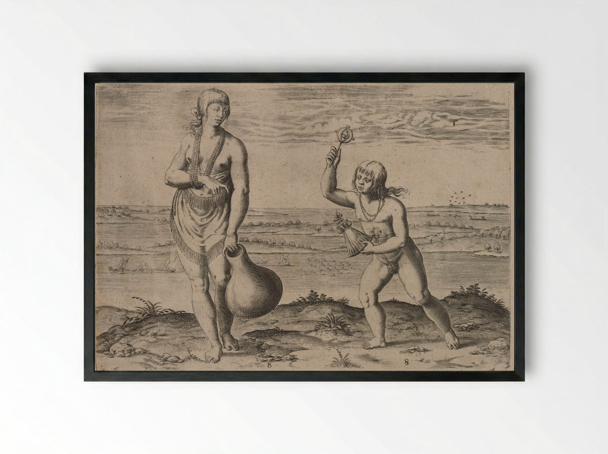 A Chief Lady of Pomeiooc - Theodor de Bry - Framed Print Black