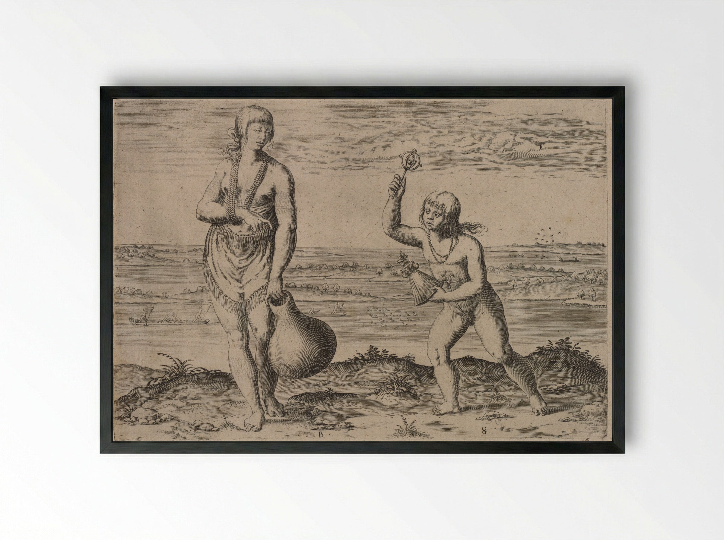 A Chief Lady of Pomeiooc - Theodor de Bry - Framed Print Black