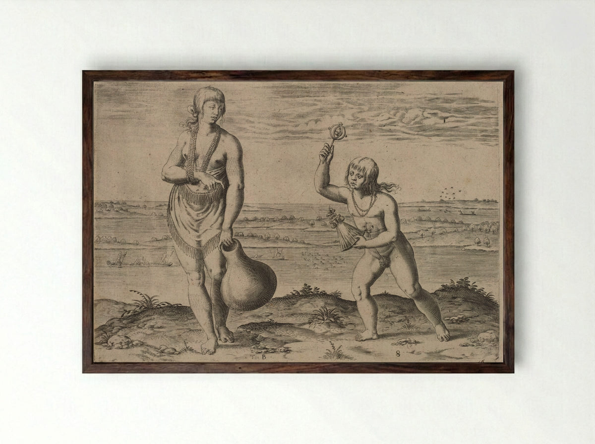 A Chief Lady of Pomeiooc - Theodor de Bry - Framed Print Dark Wood