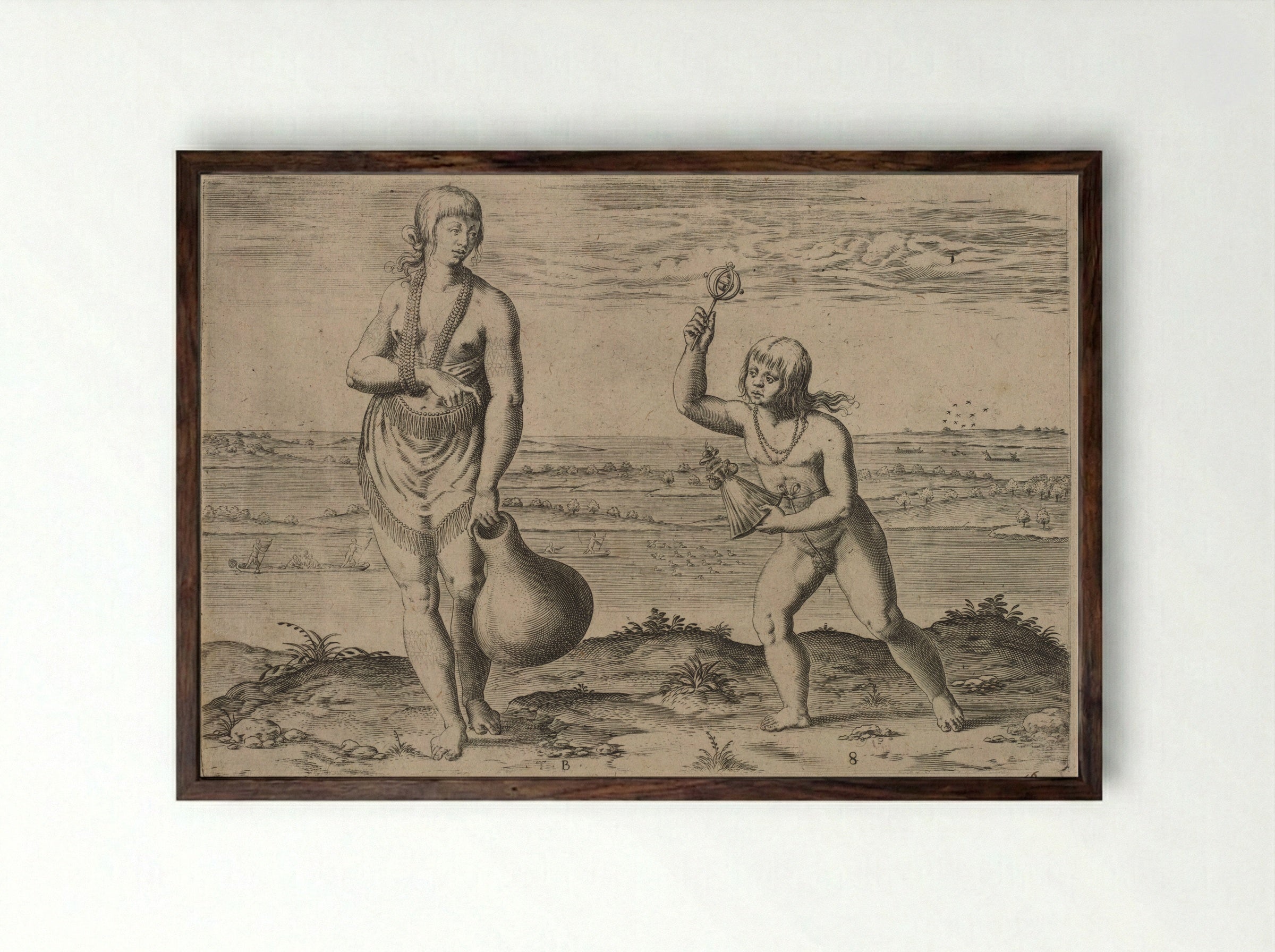 A Chief Lady of Pomeiooc - Theodor de Bry - Framed Print Dark Wood