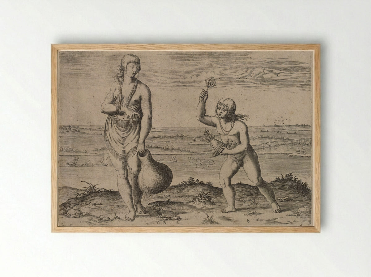 A Chief Lady of Pomeiooc - Theodor de Bry - Framed Print Wood