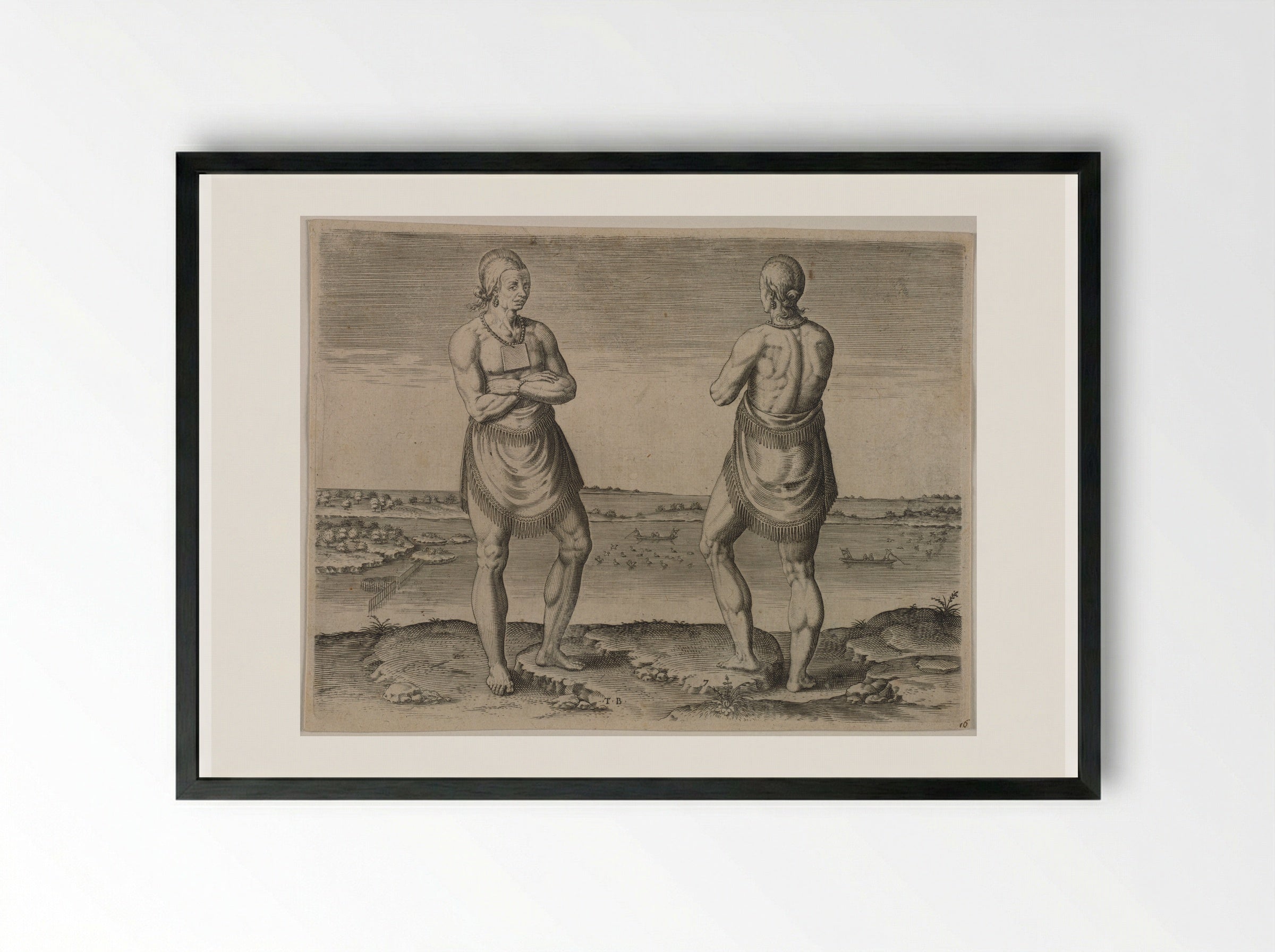A Chief Lord of Roanoac - Theodor de Bry - Framed Print Black