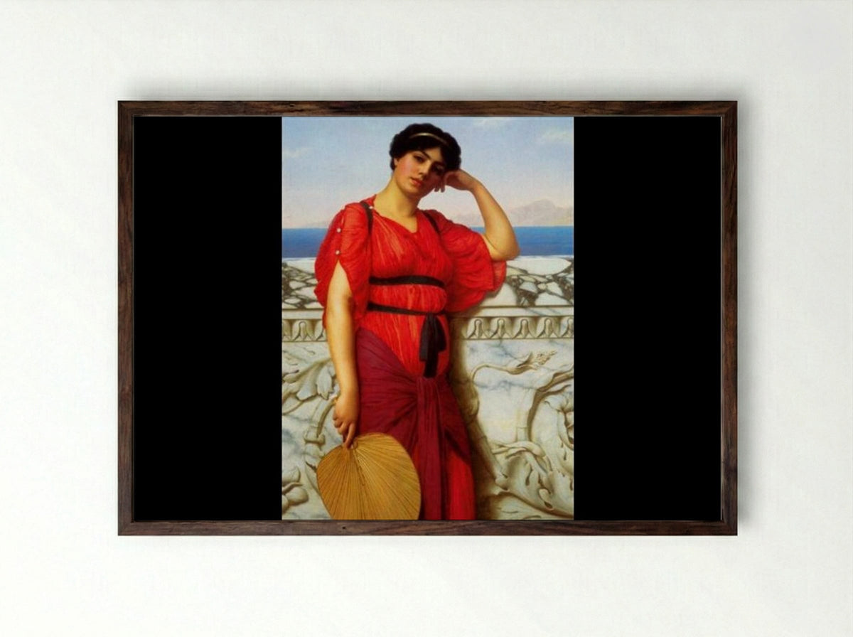 A Classical Lady - John William Godward - Framed Print Dark Wood
