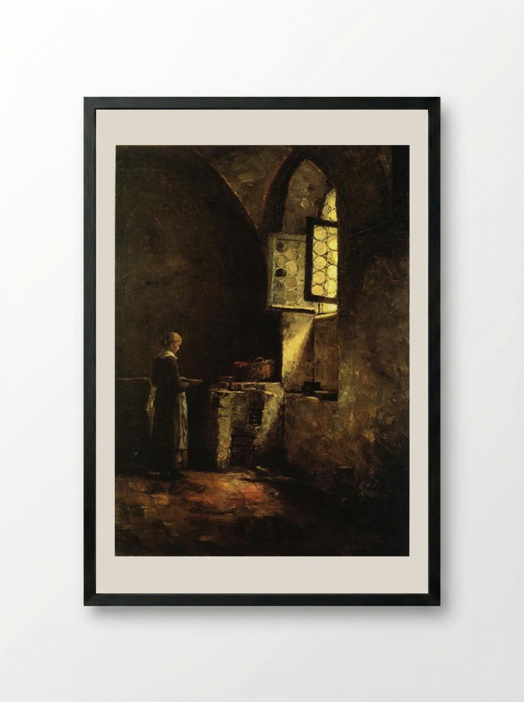 A Corner in the Old Kitchen of the Mittenheim Cloister - T. C. Steele - Framed Print Black