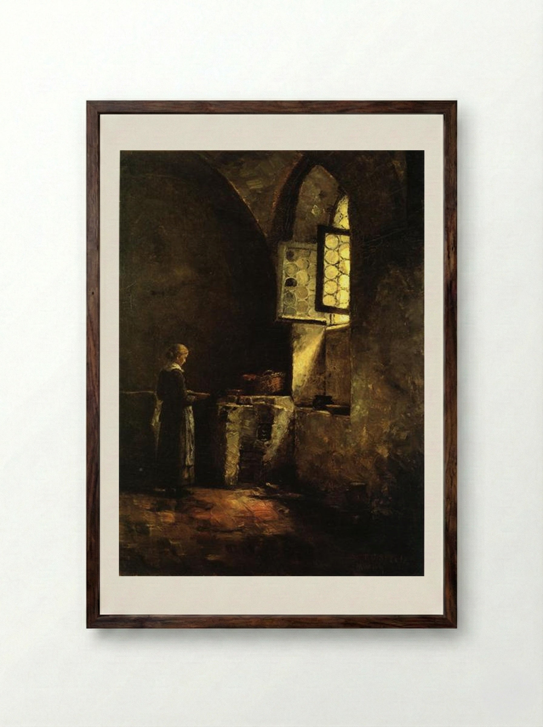A Corner in the Old Kitchen of the Mittenheim Cloister - T. C. Steele - Framed Print Dark Wood