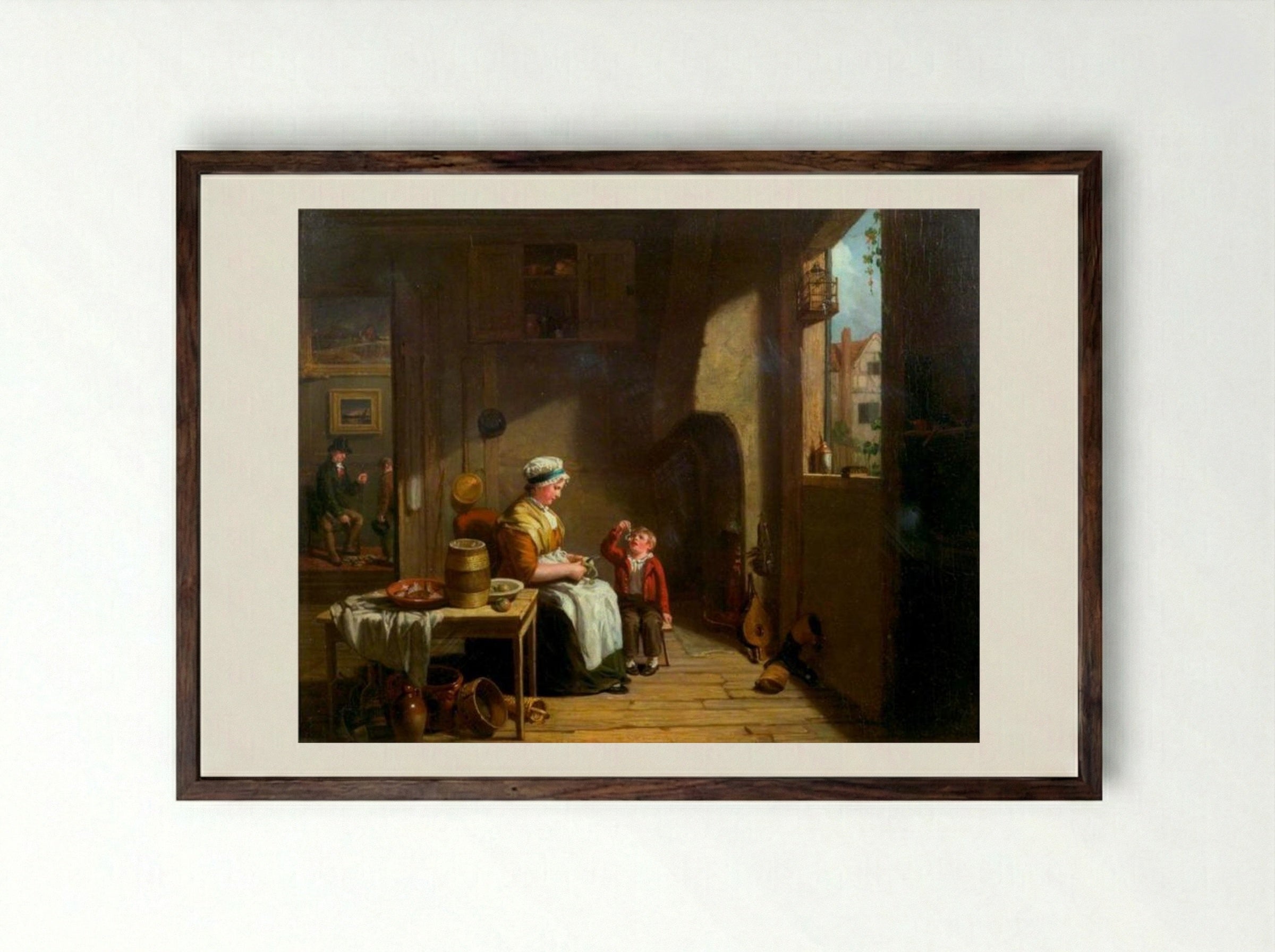 A Country Kitchen - William Collins - Framed Print Dark Wood
