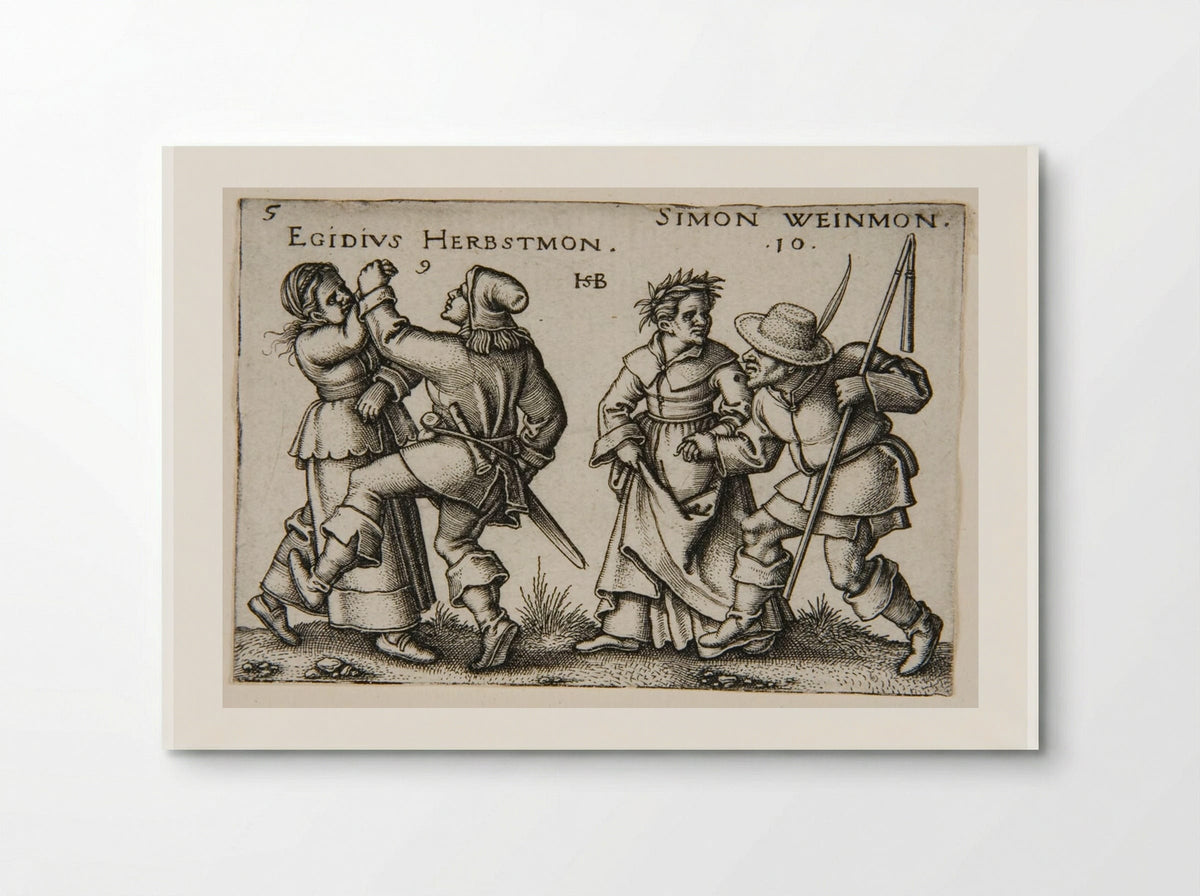 A Couple Dancing and a Couple Walking, the Man Carrying a Staff - Sebald Beham - Poster