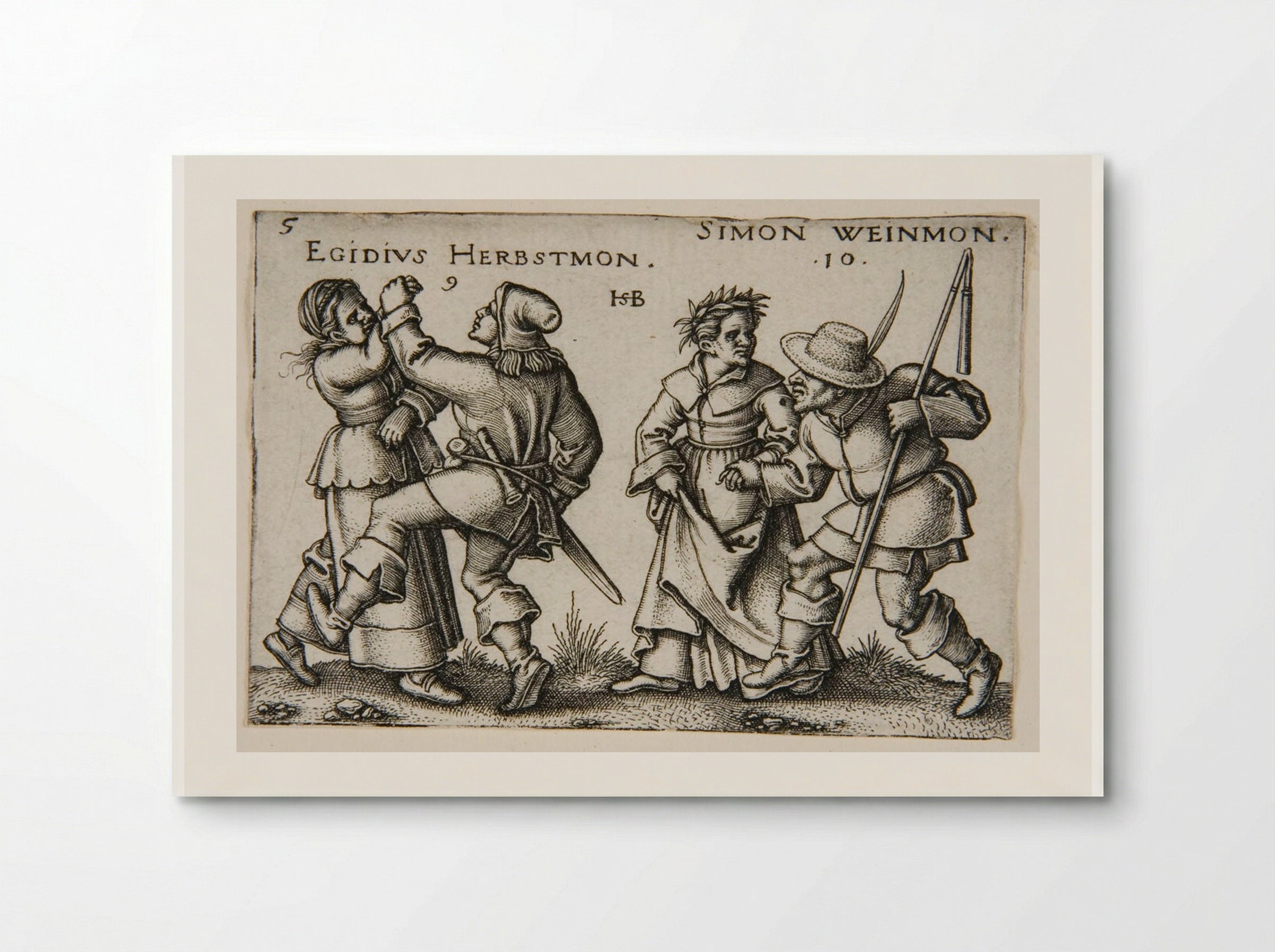 A Couple Dancing and a Couple Walking, the Man Carrying a Staff - Sebald Beham - Poster