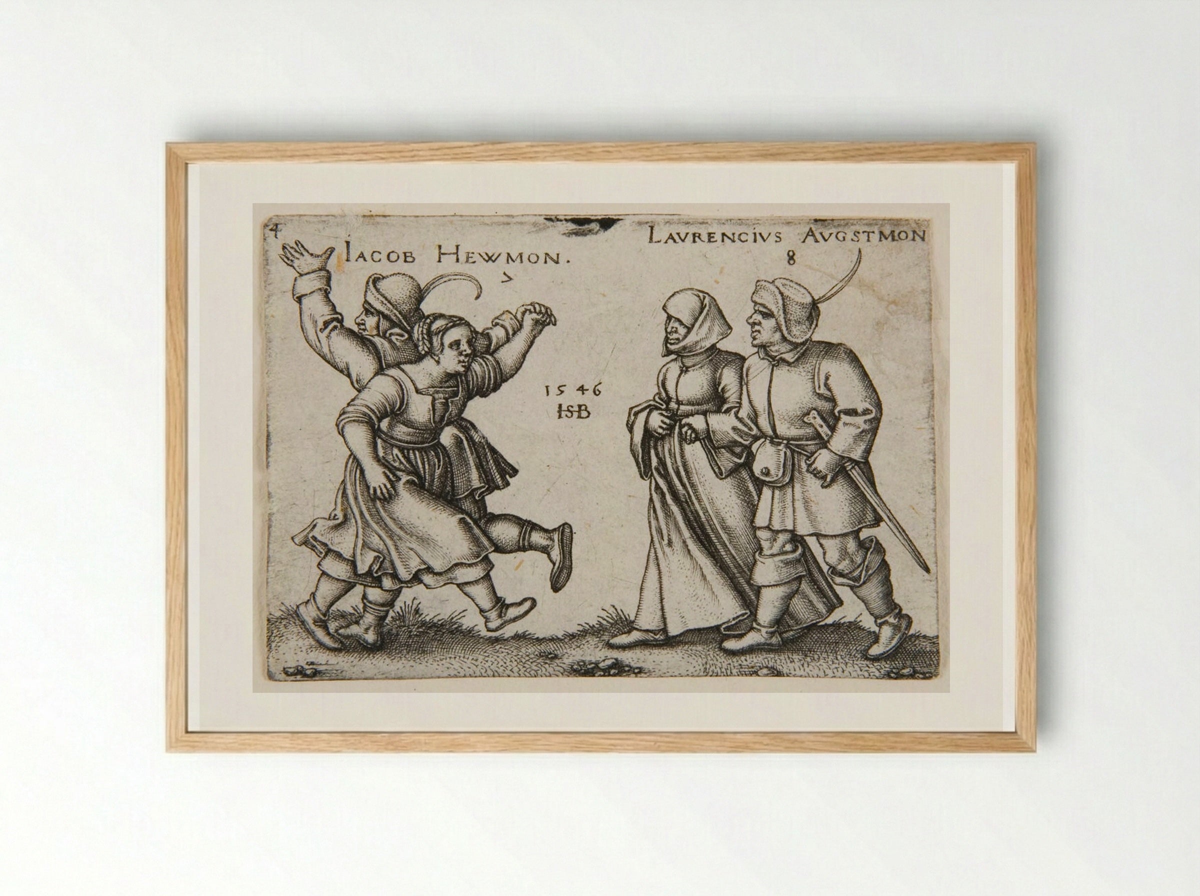 A Couple Dancing and a Couple Walking - Sebald Beham - Framed Print Wood