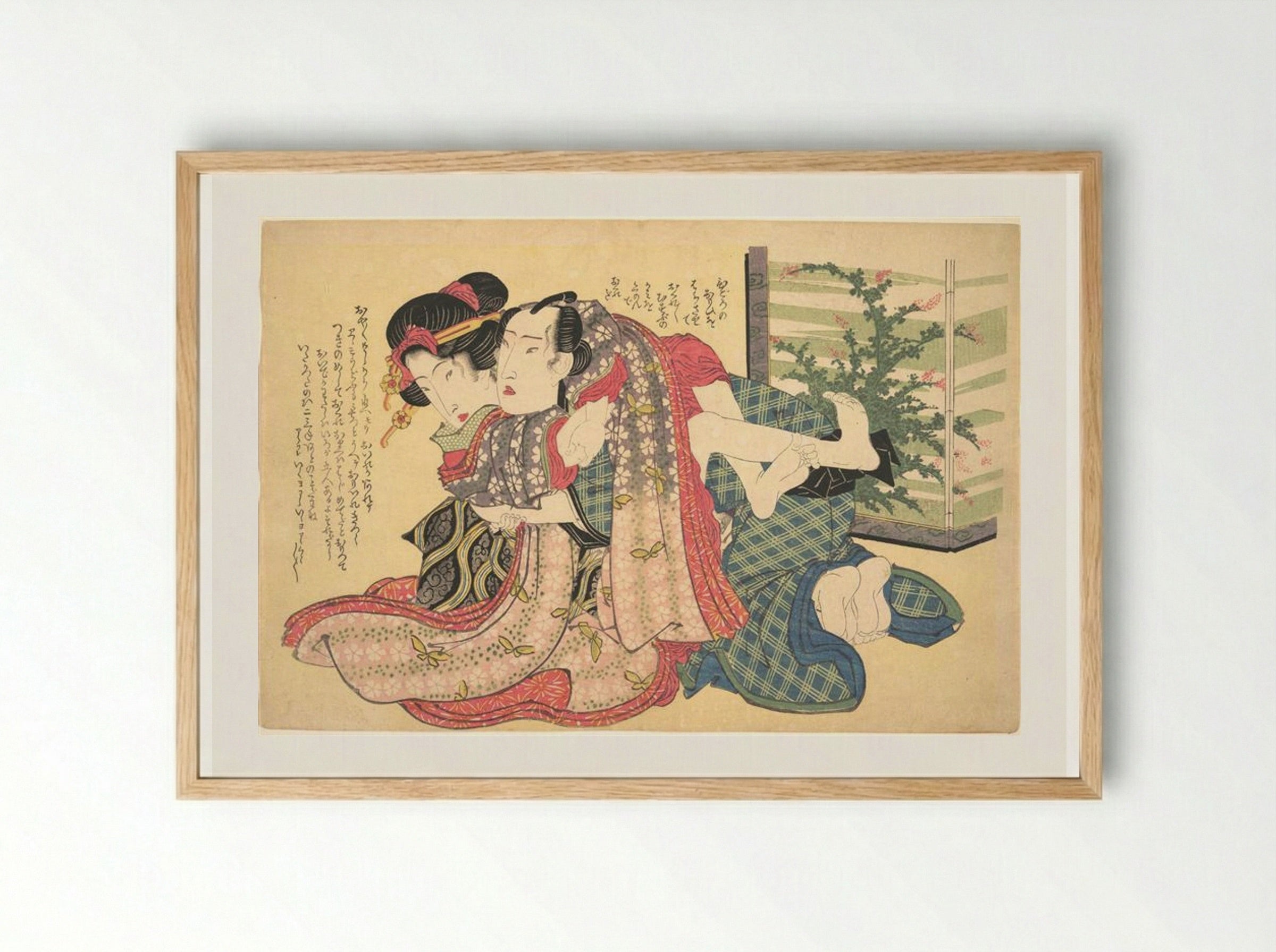 A Couple Locked in an Embrace - Keisai Eisen - Framed Print Wood