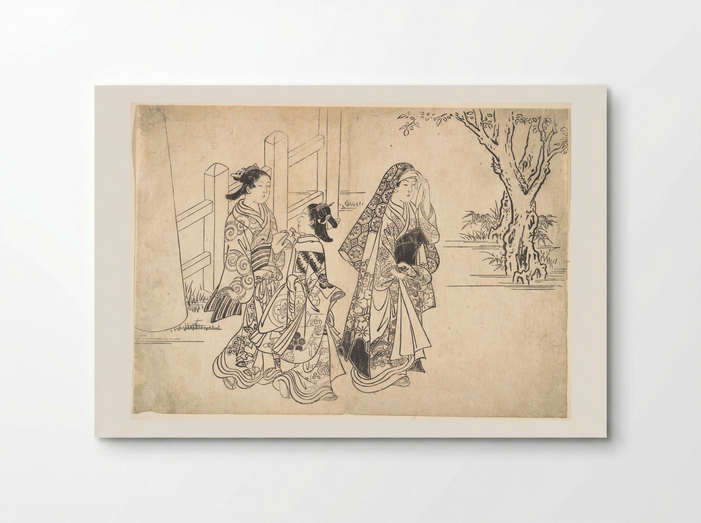 A Courtesan Followed by Two Girl Attendants - Nishikawa Sukenobu - Poster