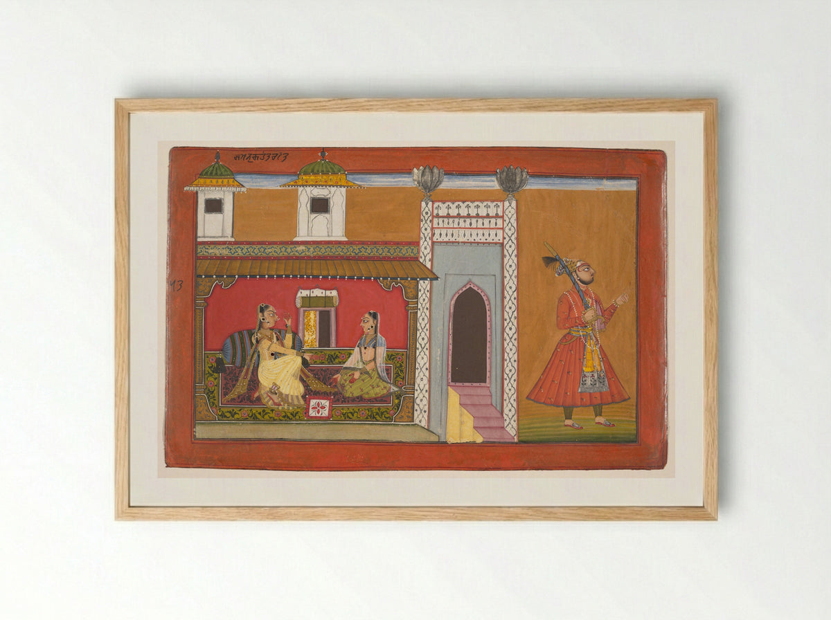 A Courtesan and Her Lover Estranged by a Quarrel - Devidasa of Nurpur - Framed Print Wood