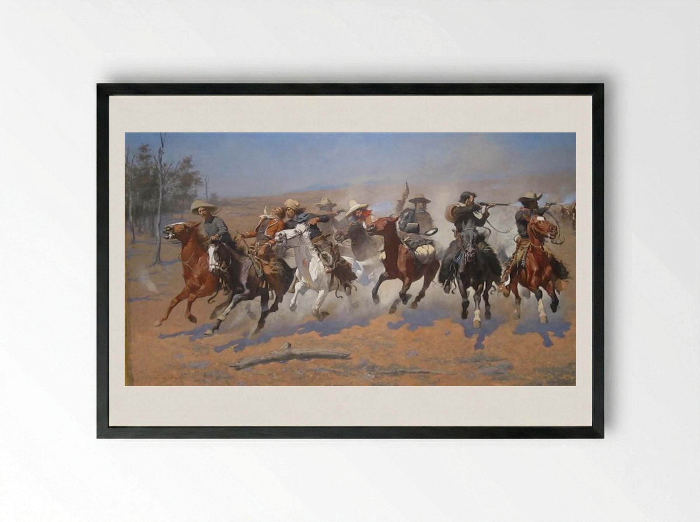 A Dash for the Timber - Frederic Remington - Framed Print Black