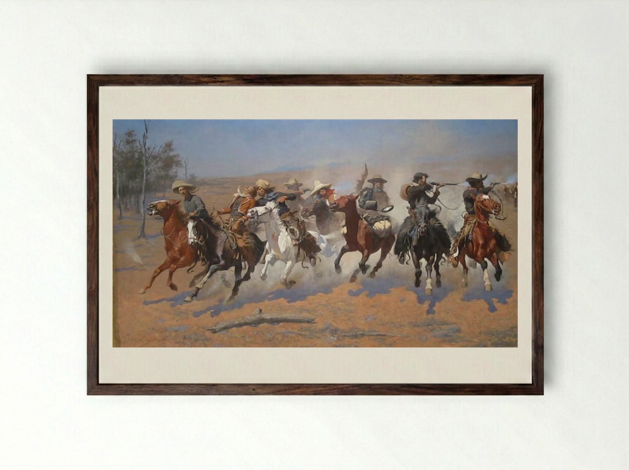 A Dash for the Timber - Frederic Remington - Framed Print Dark Wood