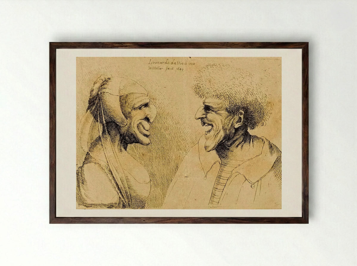 A Deformed Couple Facing Each Other - Wenceslaus Hollar - Framed Print Dark Wood