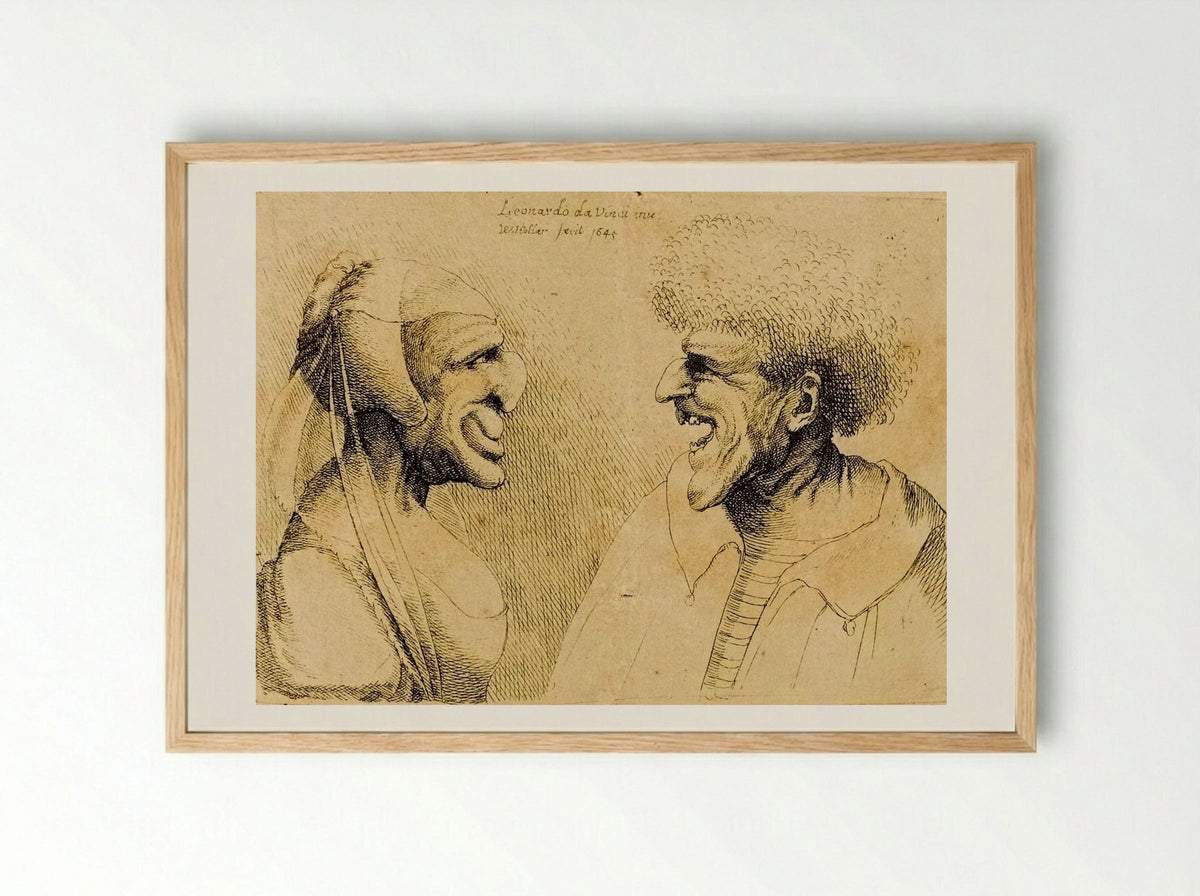 A Deformed Couple Facing Each Other - Wenceslaus Hollar - Framed Print Wood