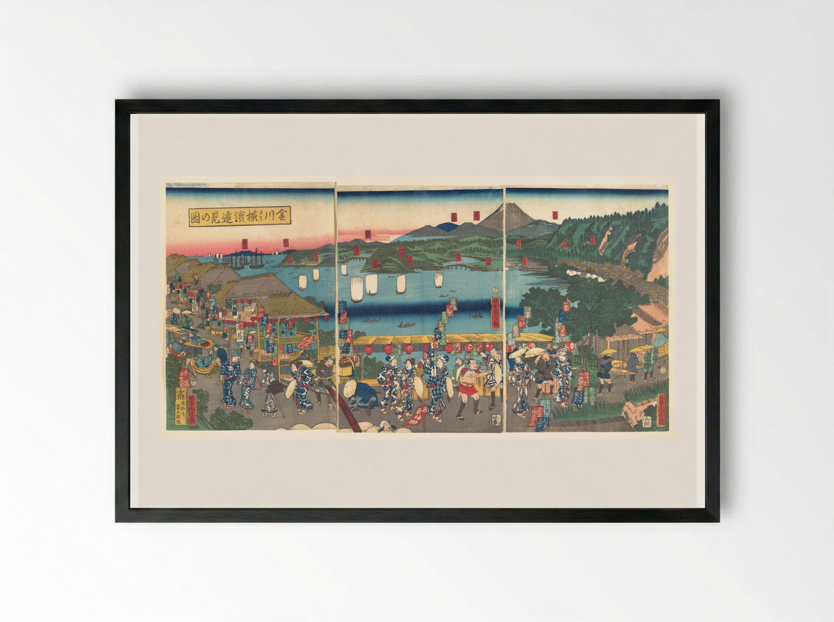 A Distant View of Yokohama from Kanagawa - Utagawa Yoshitora - Framed Print Black