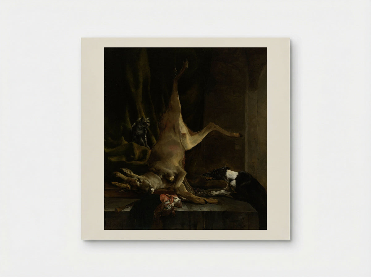 A Dog and a Cat with a Half-Dressed Roe Deer - Jan Baptist Weenix - Poster