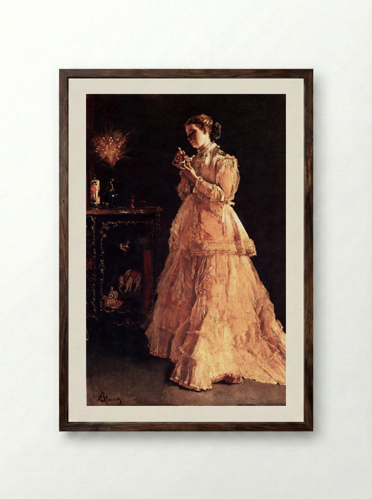 A Doll - Alfred Stevens - Framed Print Dark Wood