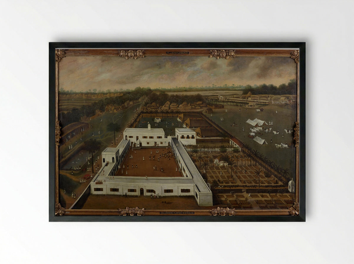 A Dutch Factory in Bengal, Probably Cossimbazar - Hendrik van Schuylenburgh - Framed Print Black